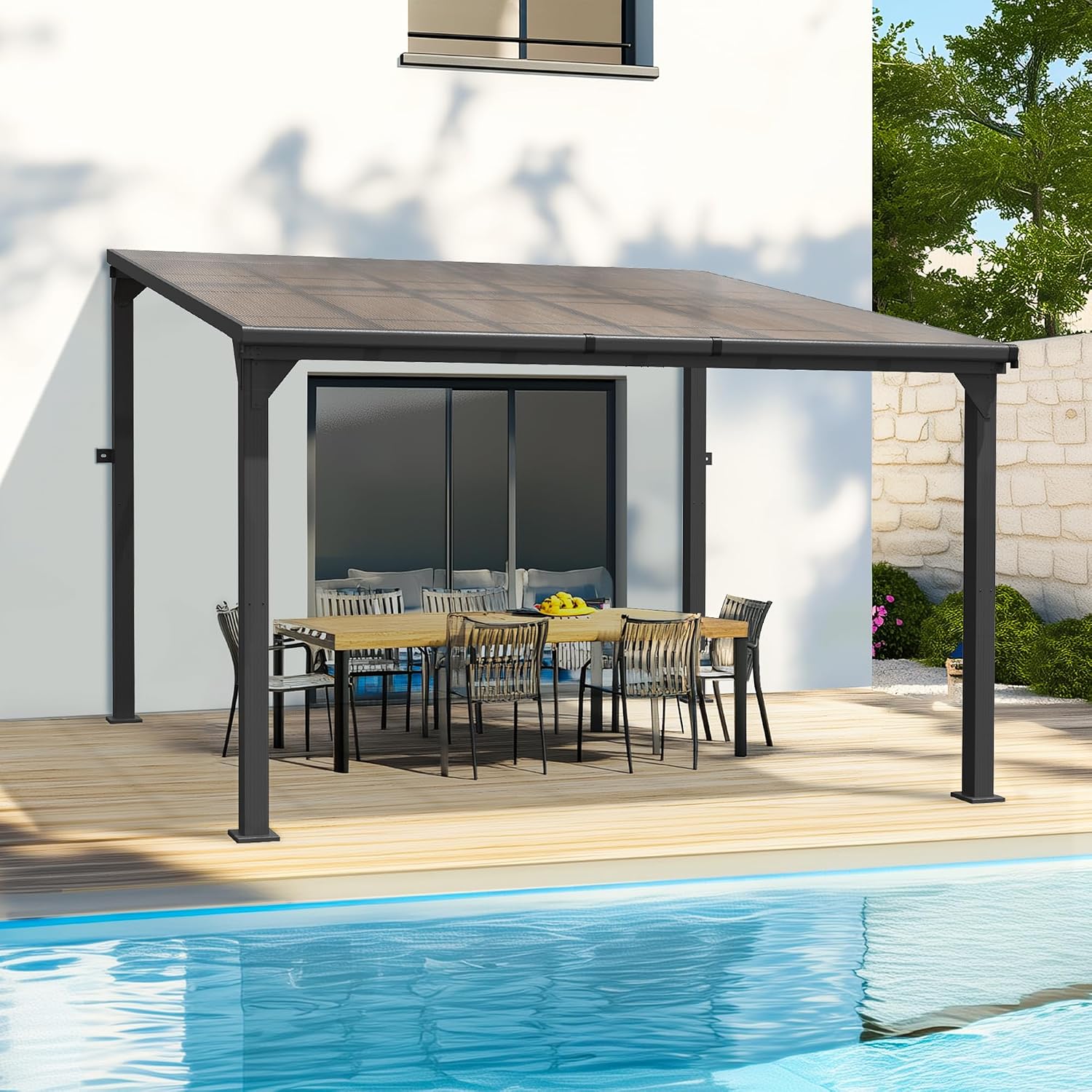 10 * 12FT Pergola,4 * 5 Inch Thickened Pillars & Enlarged Base,Outdoor Hardtop Lean to Gazebo,Wall Mounted Pergola,Pergolas Gazebos Clearance,Aluminum Frame Pergola,UV Resistant Patio Roof