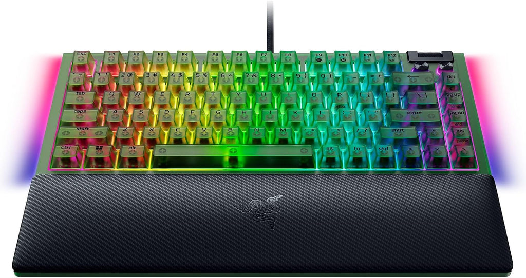 Razer BlackWidow V4 75% Mechanical Gaming Keyboard: Hot-Swappable Design - Compact & Durable - Orange Tactile Switches - Chroma RGB - MF Roller & Media Keys - Comfortable Wrist Rest - Phantom Green