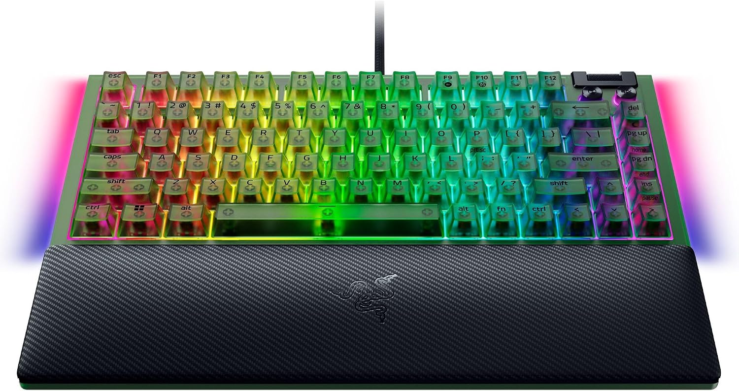 Razer BlackWidow V4 75% Mechanical Gaming Keyboard: Hot-Swappable Design - Compact & Durable - Orange Tactile Switches - Chroma RGB - MF Roller & Media Keys - Comfortable Wrist Rest - Phantom Green
