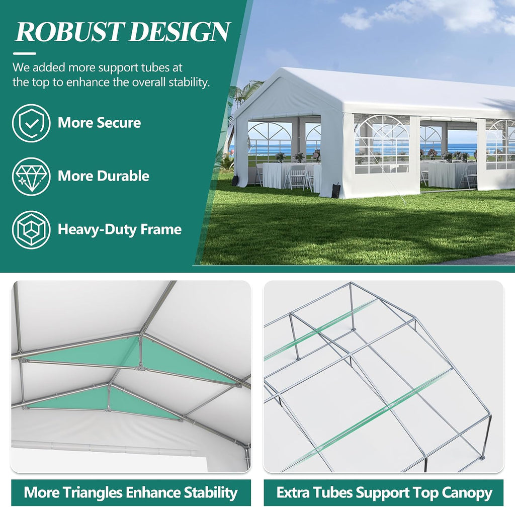 GARTOO 20' x 60' Heavy Duty Party Tent - Outdoor Wedding Gazebo Event Shelter Canopy with Removable Sidewall & 4 Sand Bags for Outdoor Event, Wedding, Birthday Party