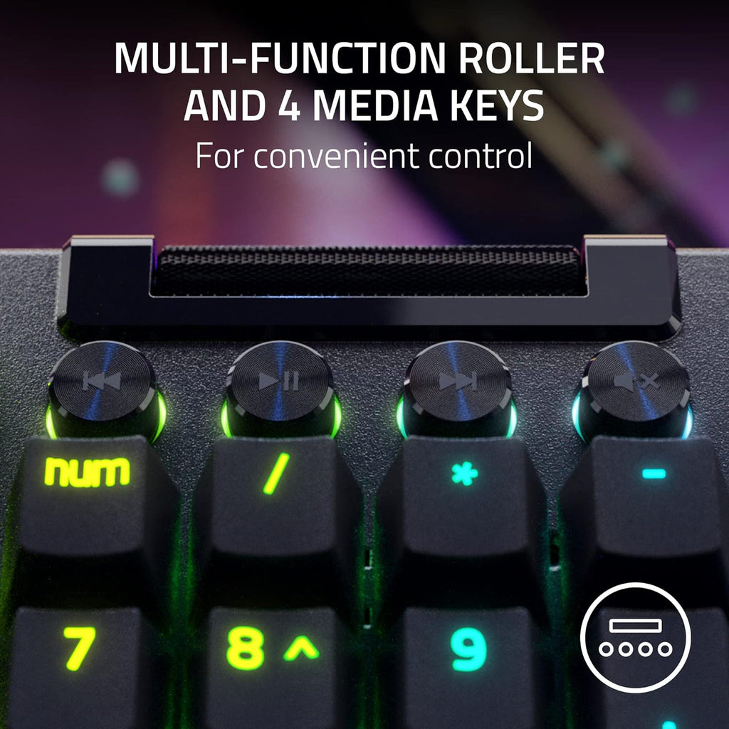 Razer BlackWidow V4 Pro Wired Mechanical Gaming Keyboard: Green Switches Tactile & Clicky - Doubleshot ABS Keycaps - Command Dial - Chroma RGB - Magnetic Wrist Rest - Snap Tap (Renewed)