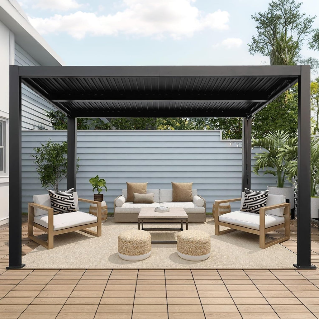 LVUYOYO Outdoor Louvered Pergola 10' x 13', Aluminum Pergola with Adjustable Roof, Waterproof Metal Gazebo for Patio, Backyard, Garden, Deck (Black)