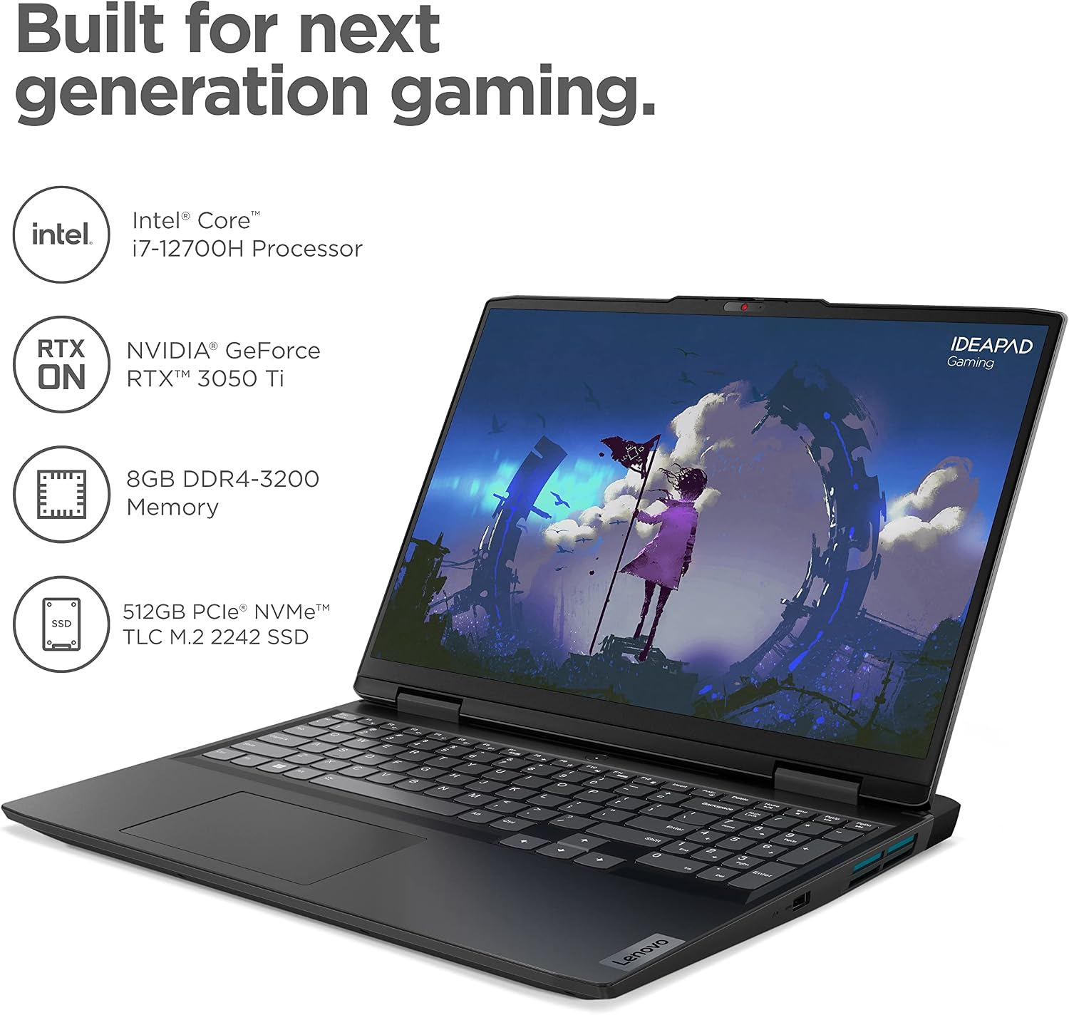 Lenovo IdeaPad Gaming 3i - 2022 - Everyday Gaming Laptop - NVIDIA GeForce RTX 3050Ti Graphics - 15.6' FHD Display - 8GB Memory - 512GB Storage - Intel i7 12th Gen - Onyx Grey