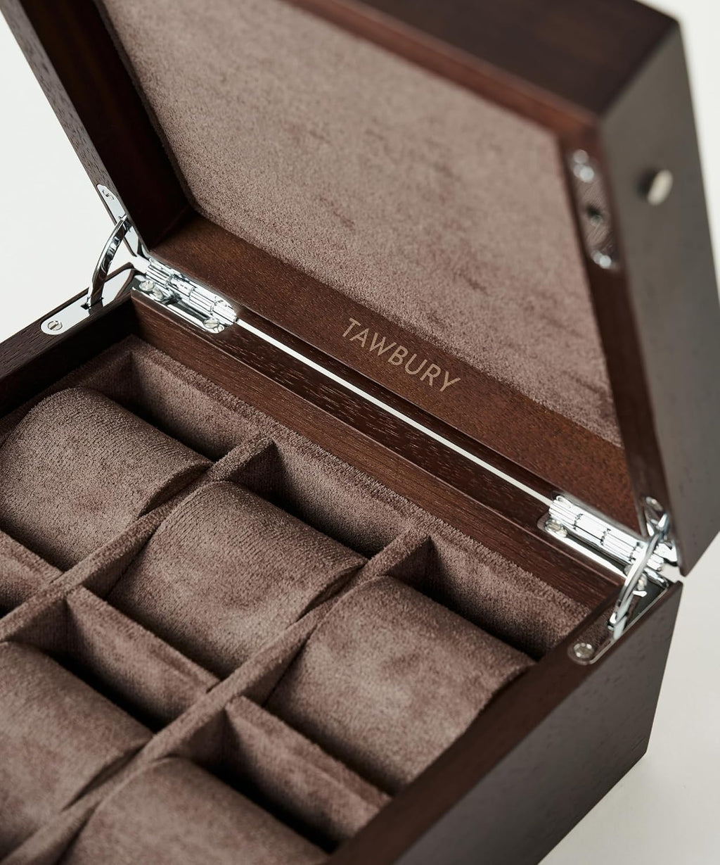 TAWBURY Wooden Watch Box for Men – 6 Watch Box Wood | Wooden Mens Watch Box Rustic | 6 Watch Case for Women & Men | Watch Collection Box for Men | Wrist Watch Storage Case for Men Wood