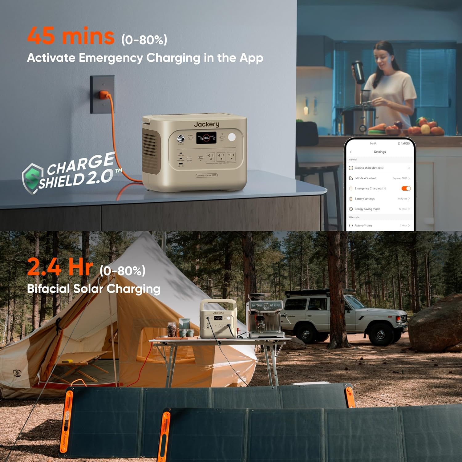 Jackery Solar Generator 1000 v2 with 2x100W Light Solar Panels, 1070Wh Portable Power Station, LiFePO4 Battery, 1500W AC Output, 1 Hr Fast Charge, for Camping, Emergency, RV, Off-Grid (Dune White)
