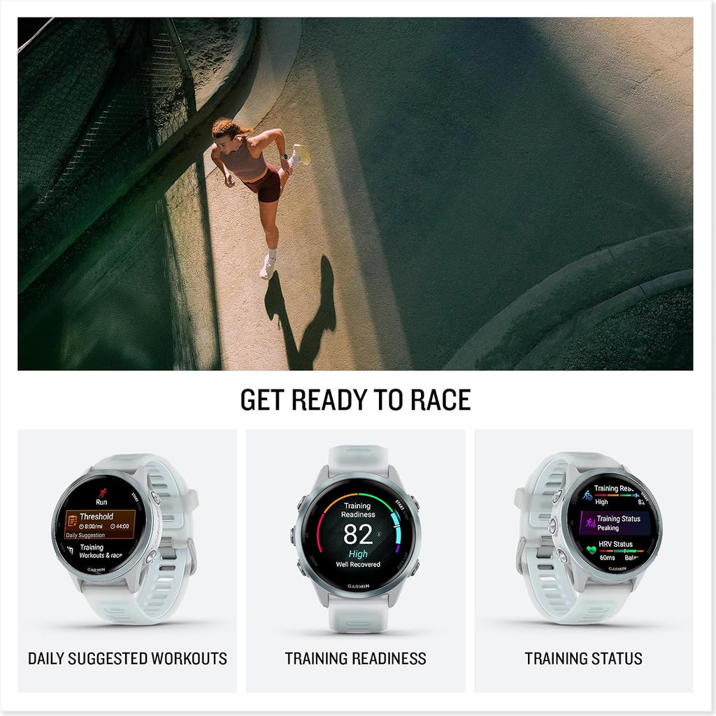 Garmin Forerunner 570 Running Smartwatch, 42MM WiFi, GPS Fitness Watch for Men and Women, Cloud Blue Aluminum with Translucent Whitestone/Cloud Blue Band + Access 600 Fitness Monitor, M-XL + More