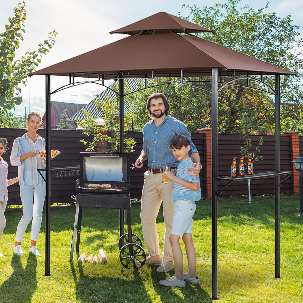 Outdoor Grill Gazebo Tent BBQ Canopy for Outdoor Barbeque Shelter Girll Canopy Grill Gazebo Hardtop with Stable Steel Frame / L96 x W60 x H101 Inch Deep Brown