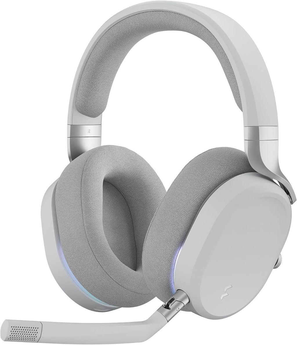Fractal Design Scape Light - Wireless PC Gaming Headset - Detachable Flip-to-Mute Microphone with Noise Cancellation - Battery Life Up to 40 Hours - Configurable Ambient Lighting - Gray
