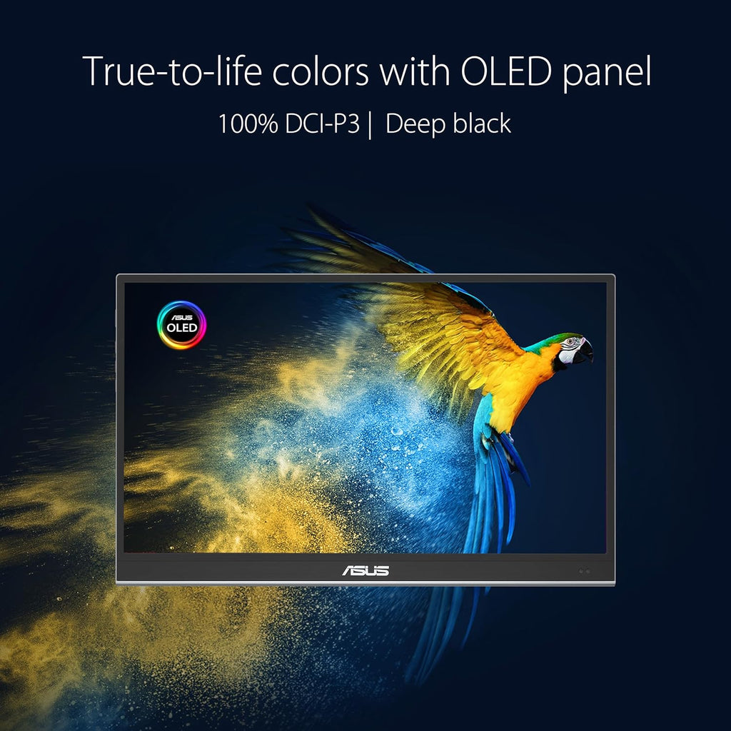 ASUS ZenScreen 16' OLED USB-C portable monitor (MQ16AHE) – Full HD, 100% DCI-P3, 1ms, HDR-10, Mini HDMI, Eye Care, Proximity Sensor, 360° kickstand, Compatible with Laptops, Smartphones, 3 yr warranty