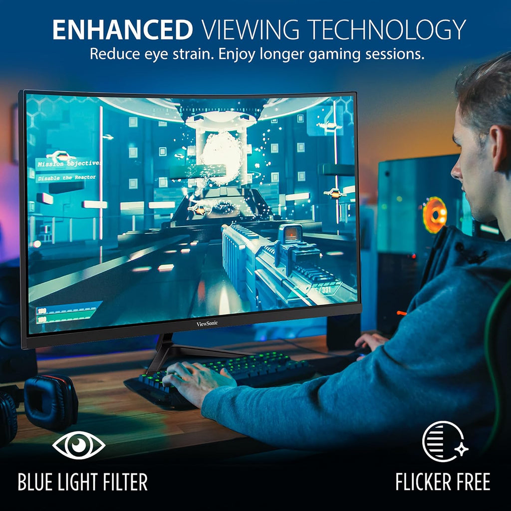 ViewSonic VX3218-PC-MHD 32 Inch Full HD 1080p 165Hz 1ms Curved Gaming Monitor with Adaptive-Sync Eye Care Frameless HDMI and Display Port (Renewed)