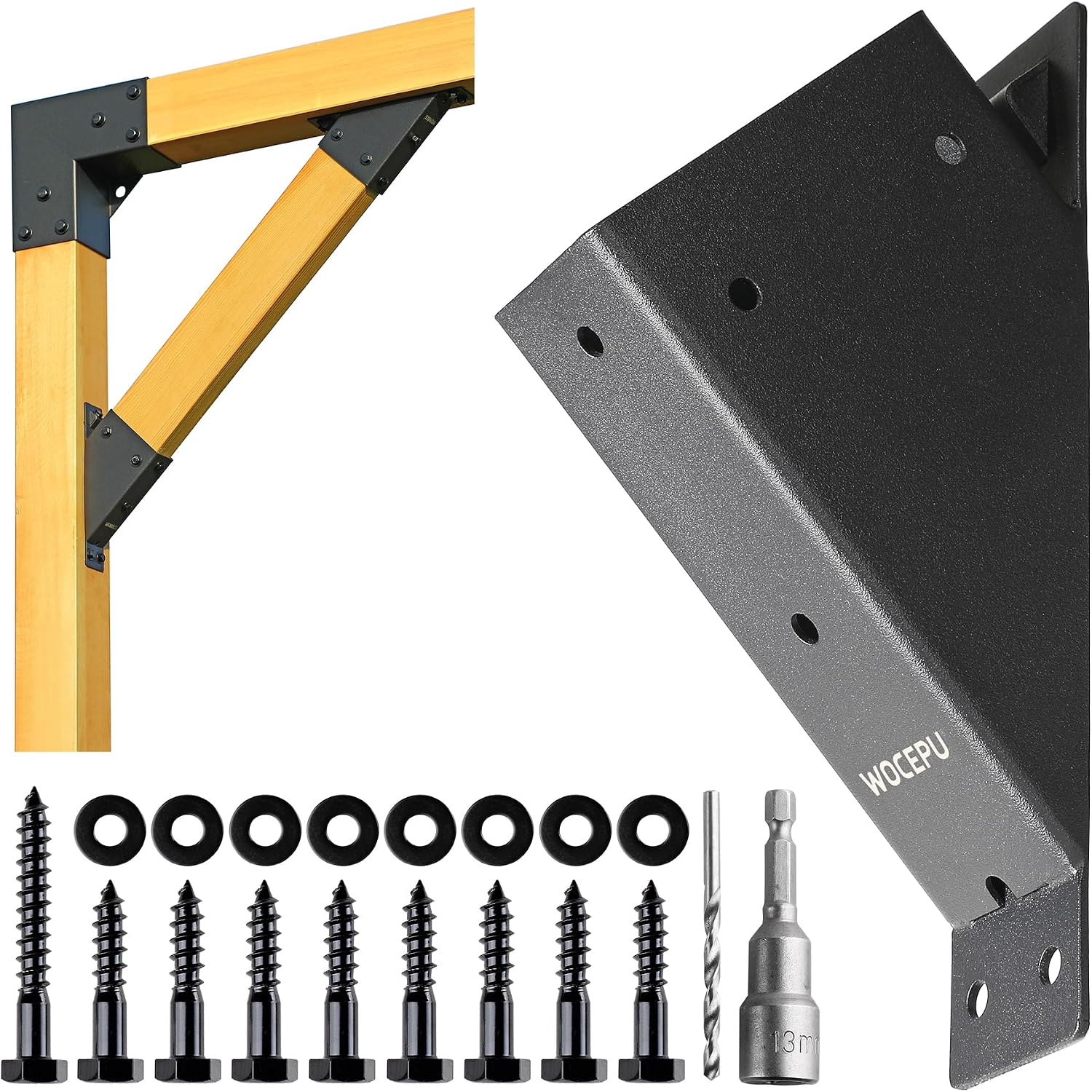 8pack 2x4 (Actual 1.5''x3.5'') Degree Angle Support Brackets, For Pergola, Gazebo, Deck Wood Frame Structures Provide Support 45° Degree Angle Bracket