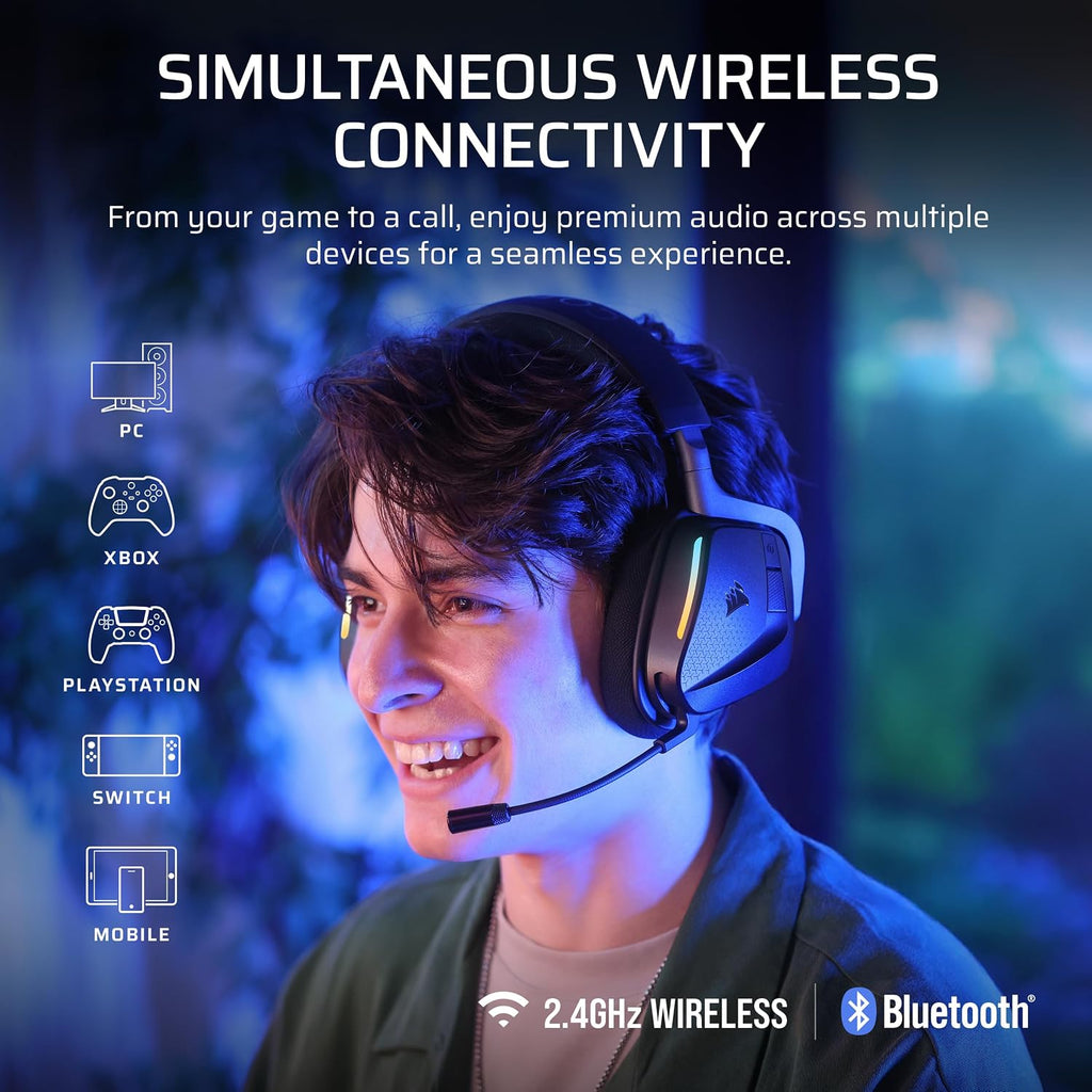 Corsair Void v2 MAX Wireless Multiplatform Gaming Headset for Xbox Series X|S, Xbox One, PC, PS5, PS4, Switch 2, Mobile - Simultaneous 2.4GHz+Bluetooth, 70Hr Battery, Clear Microphone - Carbon