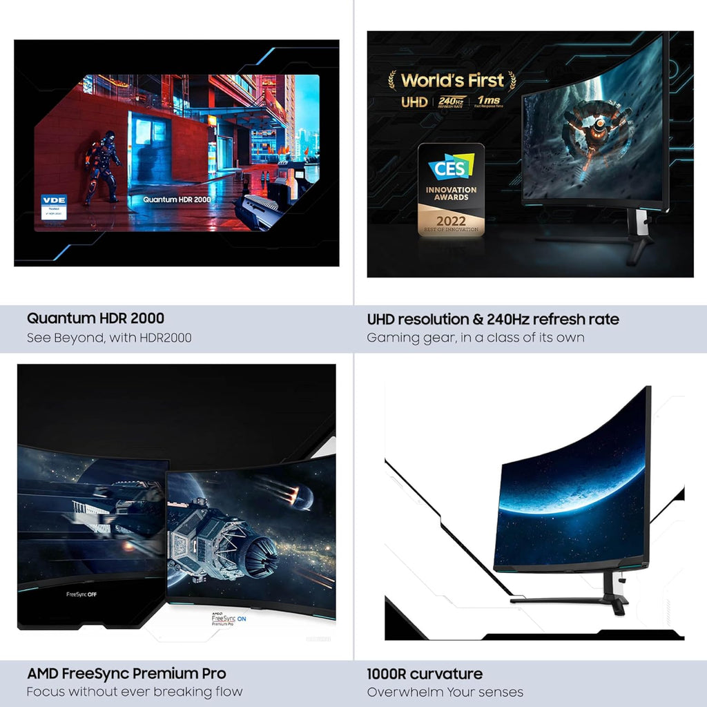 Samsung 32' Odyssey Neo G8 (G85NB) 4K UHD 240Hz 1ms G-Sync 1000R Curved Gaming Monitor, Quantum HDR2000, AMD FreeSync Premium Pro, Matte Display, DisplayPort, Black & White, LS32BG852NNXGO