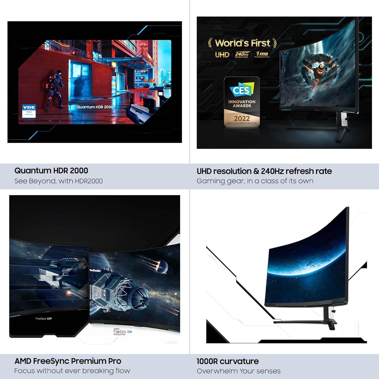 Samsung 32' Odyssey Neo G8 (G85NB) 4K UHD 240Hz 1ms G-Sync 1000R Curved Gaming Monitor, Quantum HDR2000, AMD FreeSync Premium Pro, Matte Display, DisplayPort, Black & White, LS32BG852NNXGO