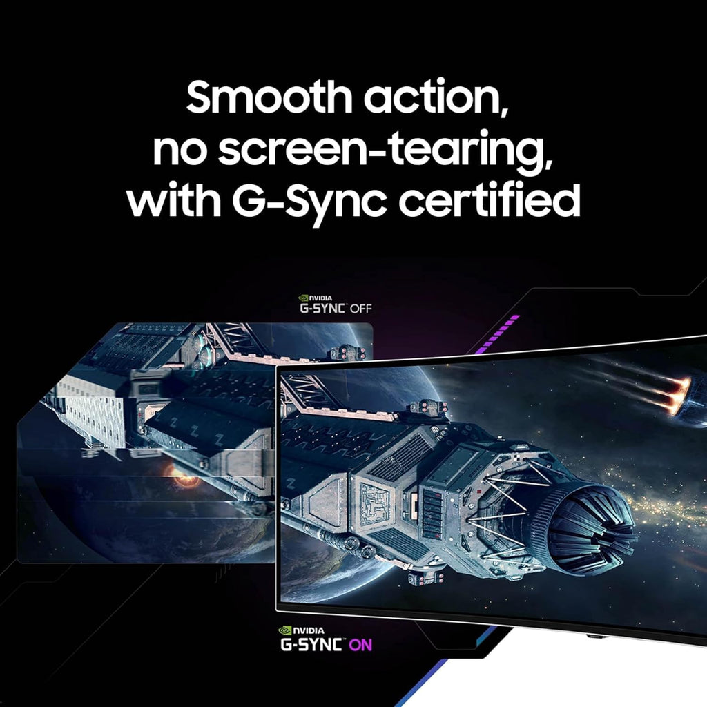 Samsung 49' Odyssey G93SC Series Curved Gaming Monitor, QD-OLED, 240Hz, 0.03ms, DQHD, G-Sync Compatible, FreeSync Premium Pro, Adjustable Stand