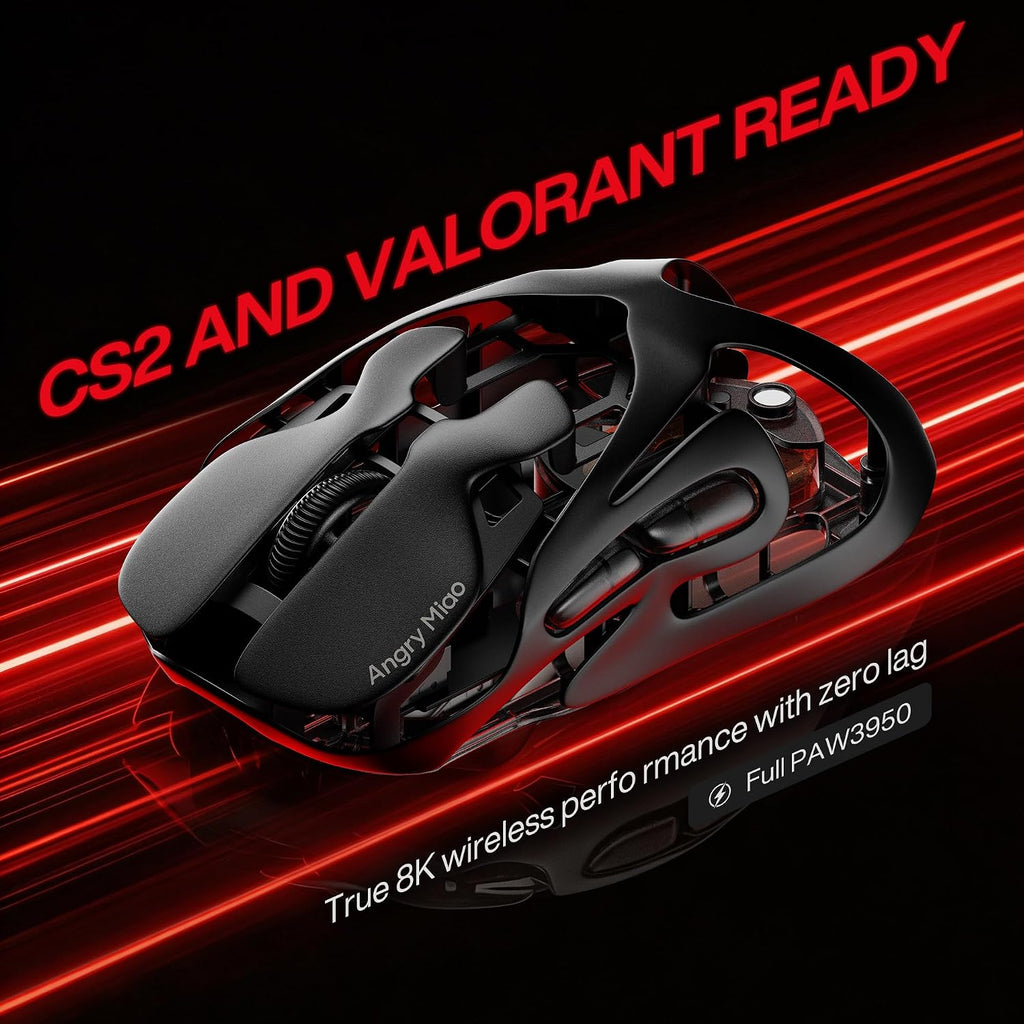 Angry miao AM Infinity Wireless Gaming Mouse, 49g Magnesium-Aluminum, PAW3950 30K DPI, 8K Polling, Anti-Double Click Optical-Micro Switches, Hot-Swap Battery, Tri-Mode RGB Programmable Mouse for FPS