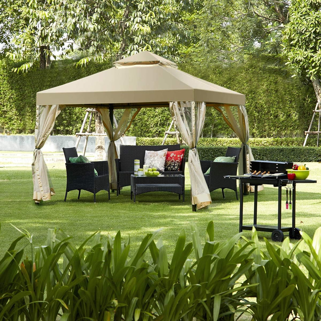 Tangkula 2-Tier 10x10Feet Patio Gazebo, Outdoor Patio Fully Enclosed Gazebo Canopy Tent w/Netting, Outdoor Gazebo Canopy Shelter for Backyard, Garden, Deck