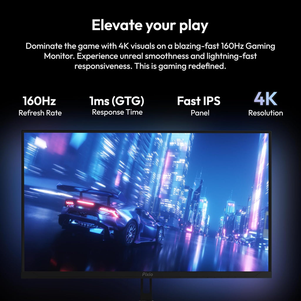 Pixio PX27U Wave 27 inch 160Hz Refresh Rate 4K 3840x2160p Resolution Fast IPS Panel 1ms GTG Response Time Black Tilt Adjustable Gaming Monitor with Adaptive Sync