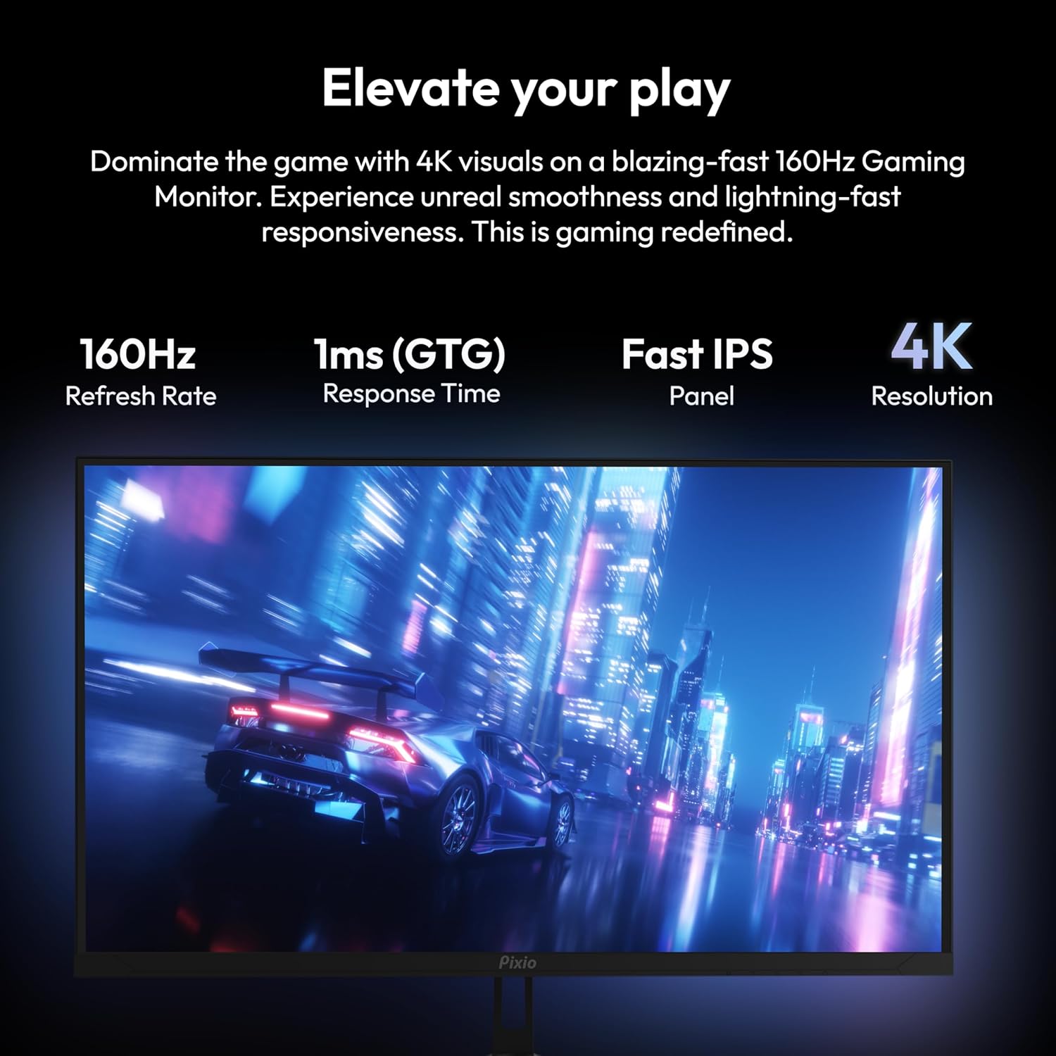 Pixio PX27U Wave 27 inch 160Hz Refresh Rate 4K 3840x2160p Resolution Fast IPS Panel 1ms GTG Response Time Black Tilt Adjustable Gaming Monitor with Adaptive Sync