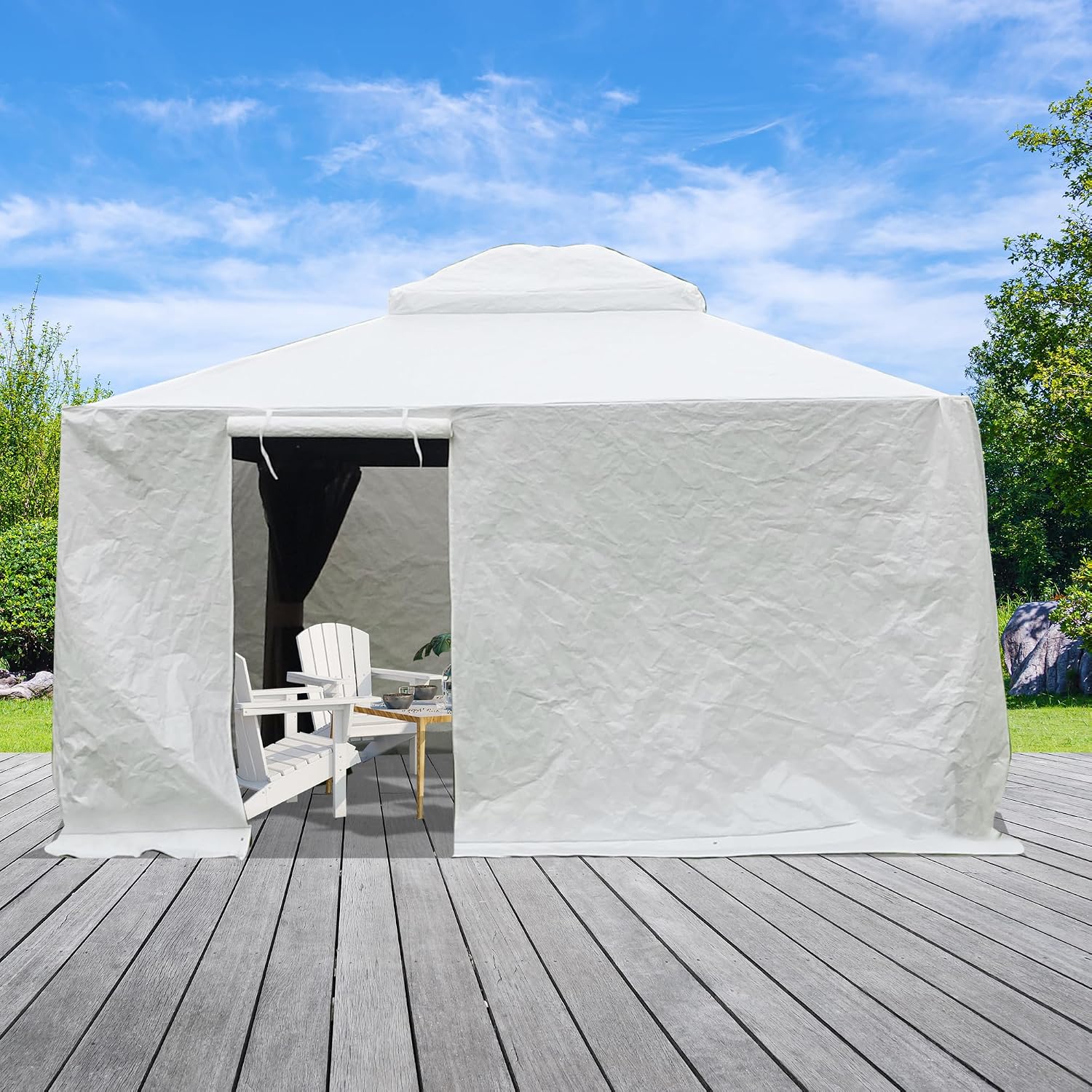 Domi 10' x 10' Winter Gazebo Cover, All Season Universal Waterproof Enclosed Cover with Sidewalls & Mesh Windows for Hardtop Gazebos, Heavy Duty All-Weather Outdoor Protection (White)