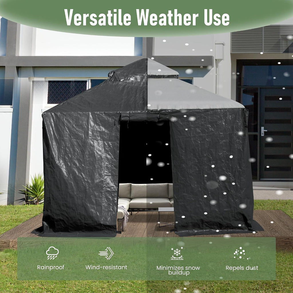 Domi 8' x 8' Winter Gazebo Cover, All Season Universal Waterproof Enclosed Cover with Sidewalls & Mesh Windows for Hardtop Gazebos, Heavy Duty All-Weather Outdoor Protection (Grey)
