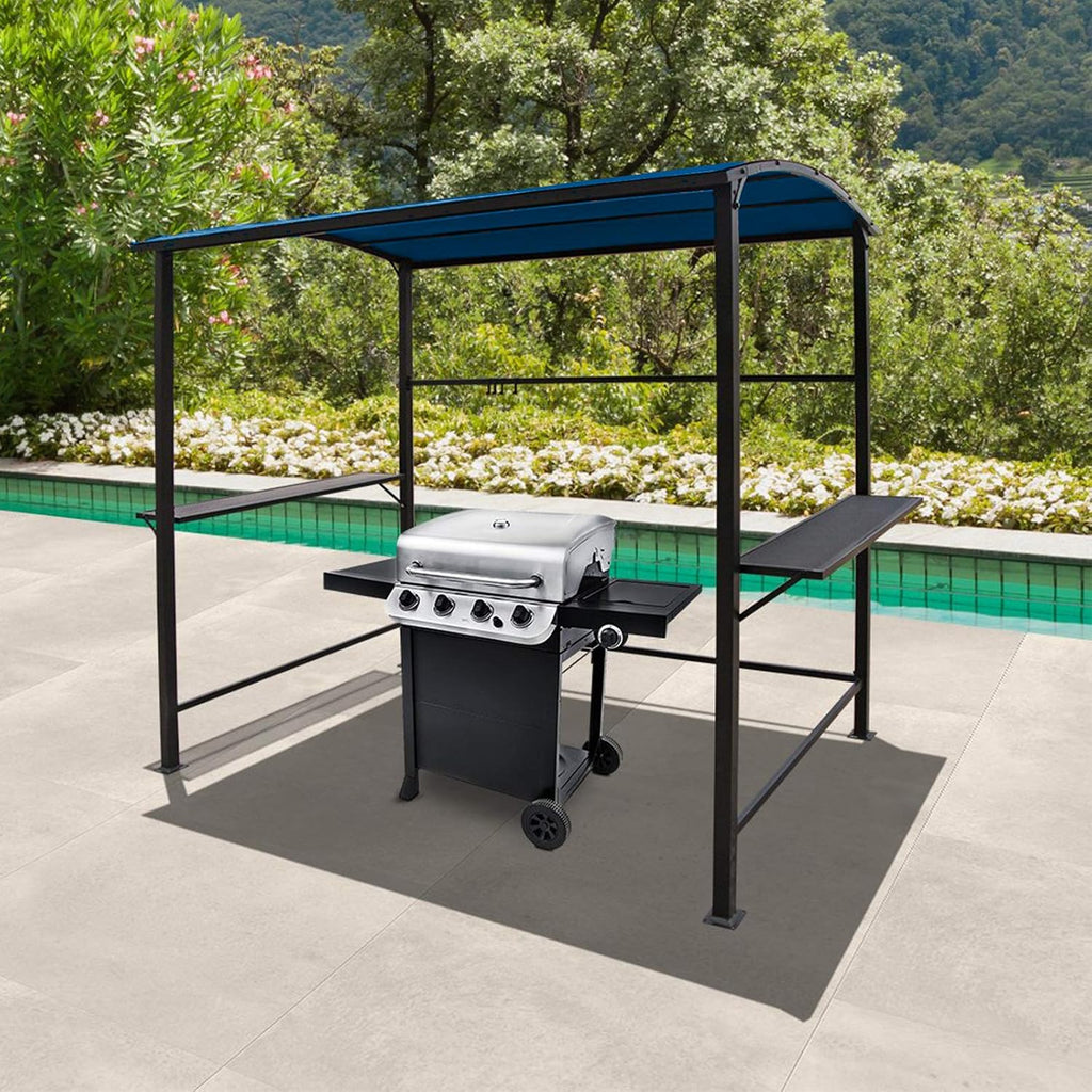 COBANA Grill Gazebo 8'by 4.6' Outdoor Patio BBQ Canopy with Single-Tier Soft Top and Metal Shelves, Blue