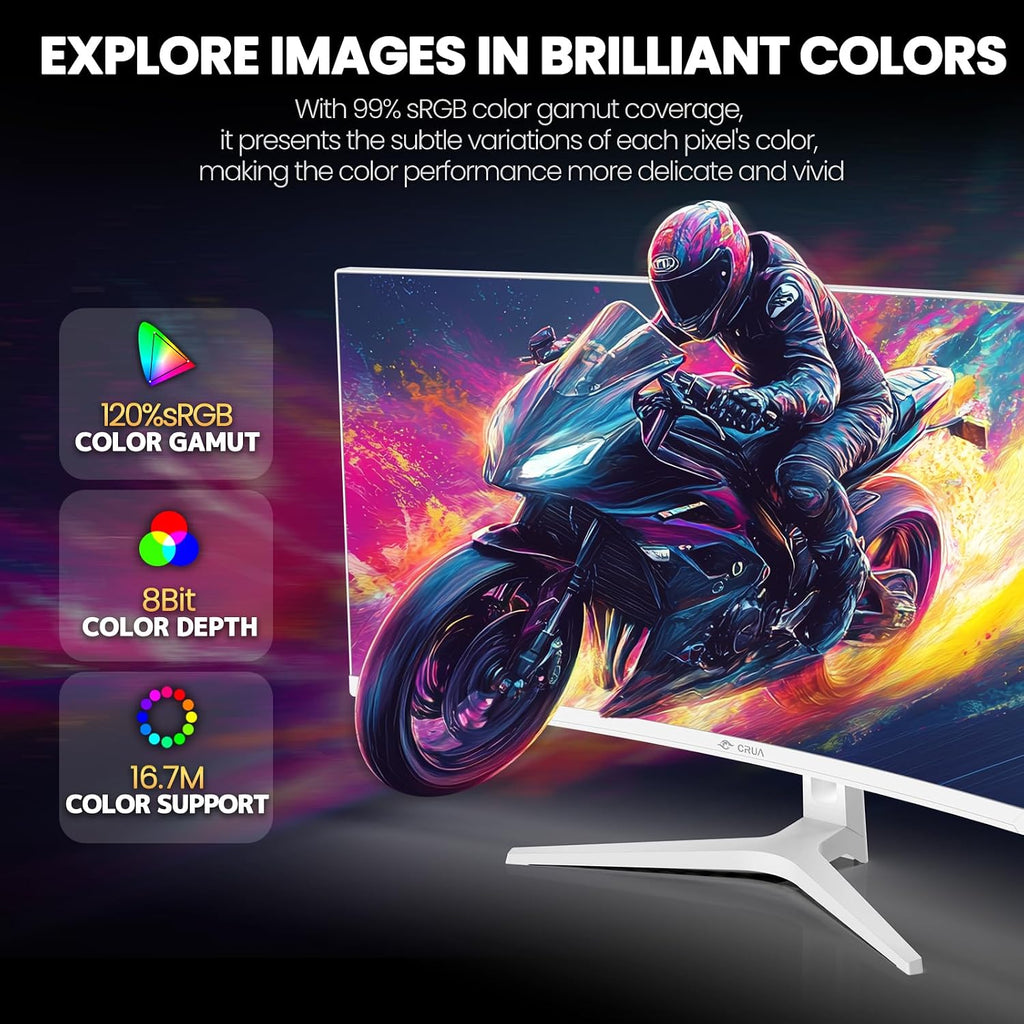 CRUA 34'' White Gaming Monitor 165Hz/144Hz, 21:9 1500R Ultrawide Curved Monitors, WQHD 3440x1440 120% sRGB VA Computer Display Support FreeSync, PIP/PBP, HDMI2.0 & DP1.4, Wall Mount&Tilt Adjustable