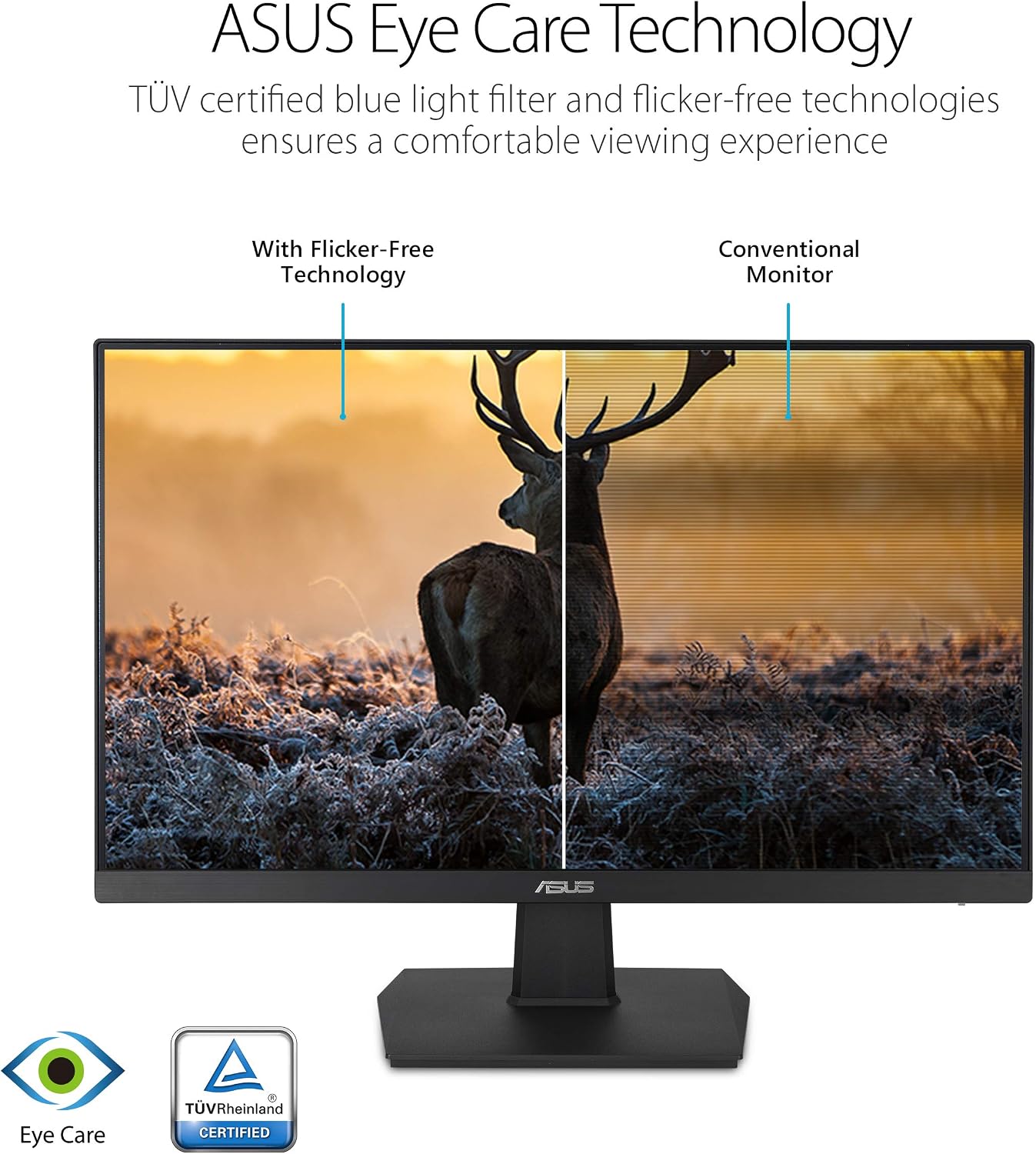 ASUS 24 Inch Desktop Monitor - 75Hz, Full HD (1920x1080), IPS, Frameless, Adaptive-Sync, Eye Care, HDMI, D-Sub DVI-D - VA24EHE