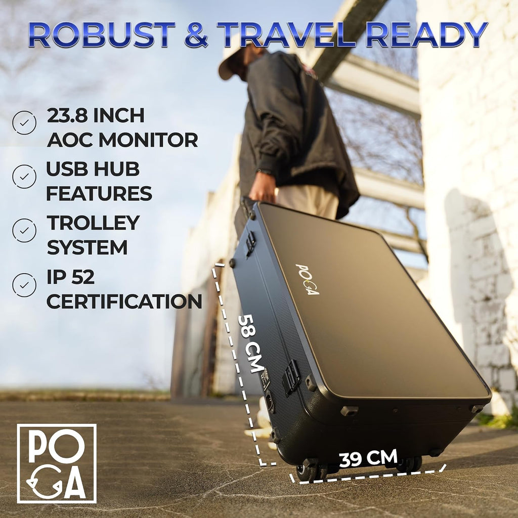 POGA LUX Compatible with PlayStation 5 Premium Portable Console Travel Case incl. Trolley and 24'' AOC Gaming Monitor - (V3 - Bluetooth Speaker Optional) Camouflage