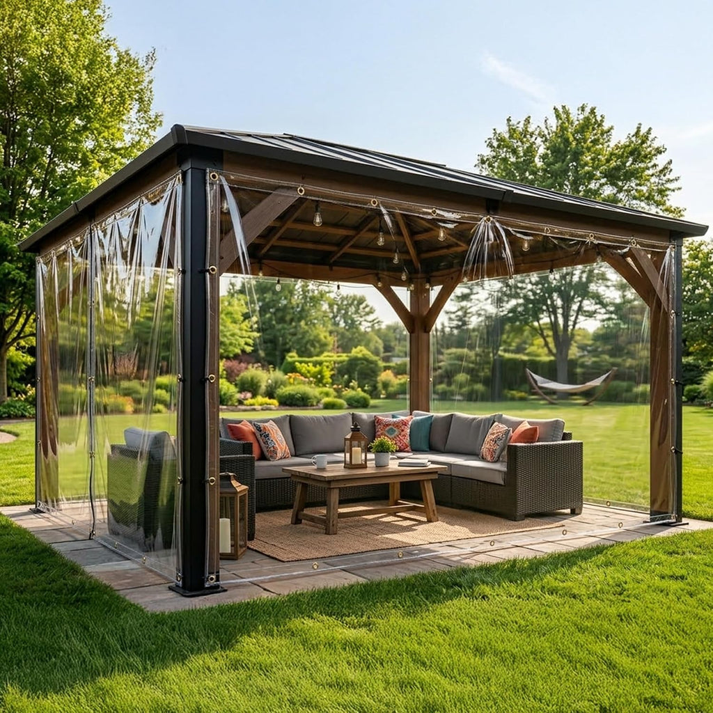Covers & All Outdoor Clear Curtains for Patio Waterproof – 18 oz Outdoor Tarp Clear Vinyl Curtains, Gazebo Curtains with Brass Grommets for Pergola, Porch & Patio Walls for Winter (10 x 9 ft)