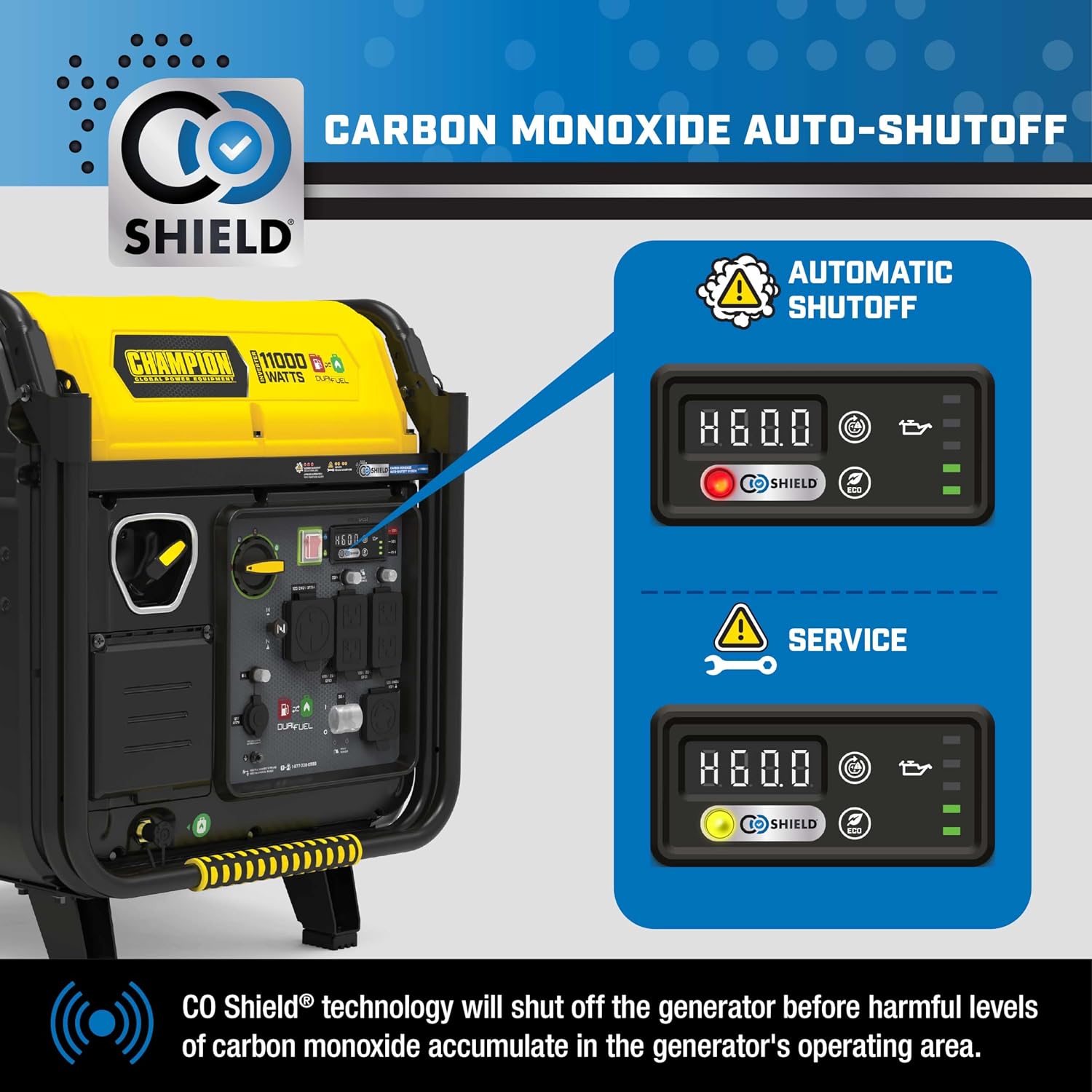 Champion Power Equipment 11,000-Watt Electric Start Dual Fuel Home Backup Portable Inverter Generator with Quiet Technology and CO Shield