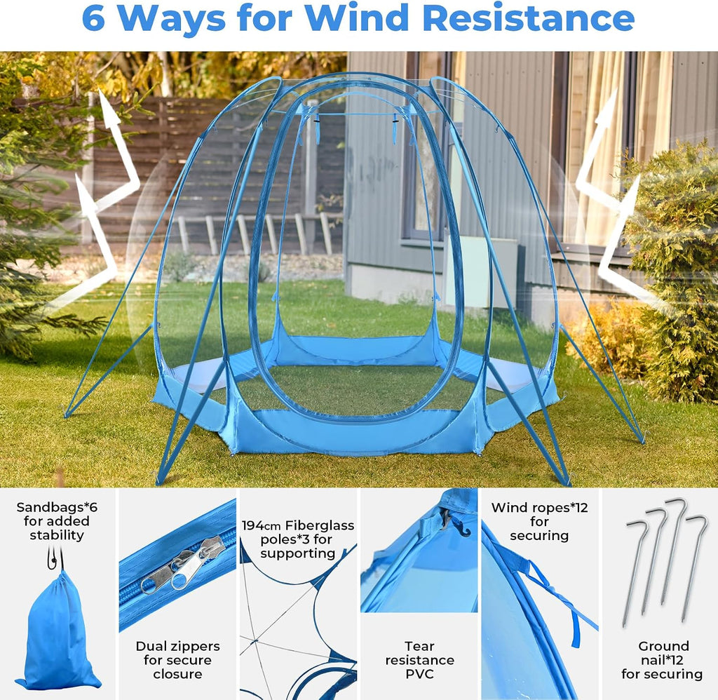 All Weather Proof Pod Pop Up Bubble Tent for 3-8 People, Large Oversize Dome House, Cold Protection Camping Tent, Winter Instant Igloo for Outdoor Activities