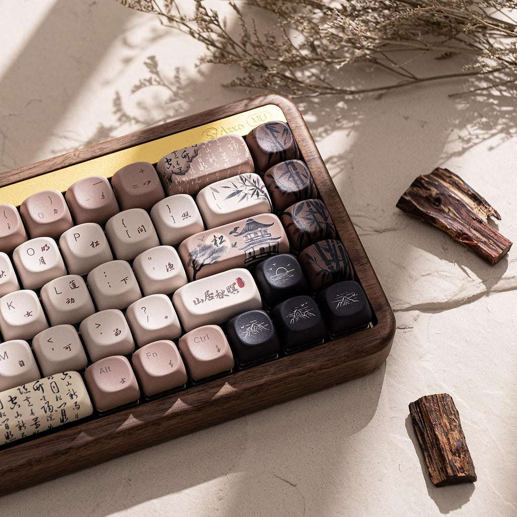 Akko Mechanical Gaming Keyboard with Walnut Wooden Case, MU01 Mountain Seclusion 65% 68-Key RGB 2.4G Wireless/Bluetooth/Wired Hot-swappable Keyboard with PBT Dye-Sub Keycaps for Mac & Win