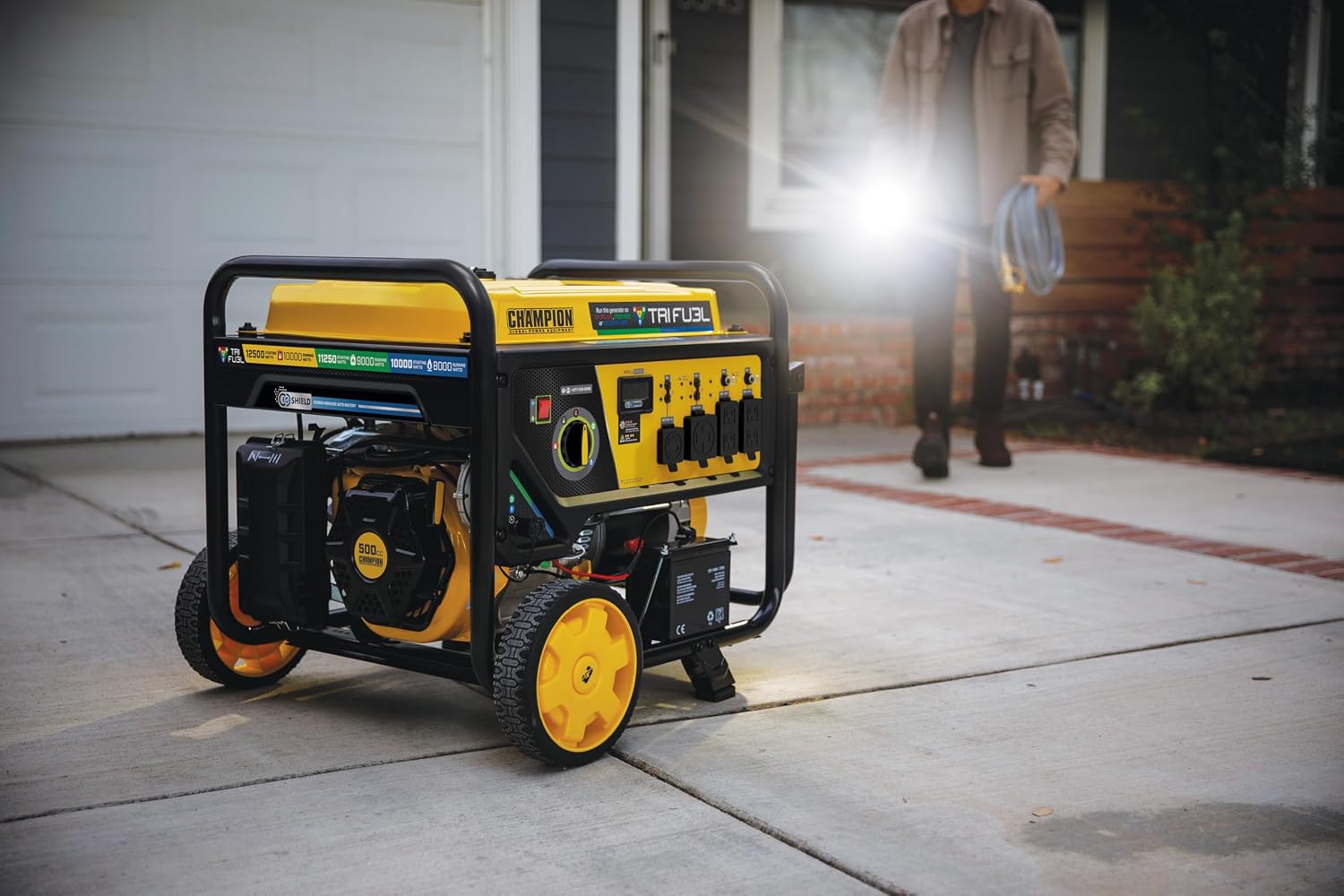Champion Power Equipment 12,500-Watt Electric Start Tri Fuel Home Backup Portable Generator with CO Shield