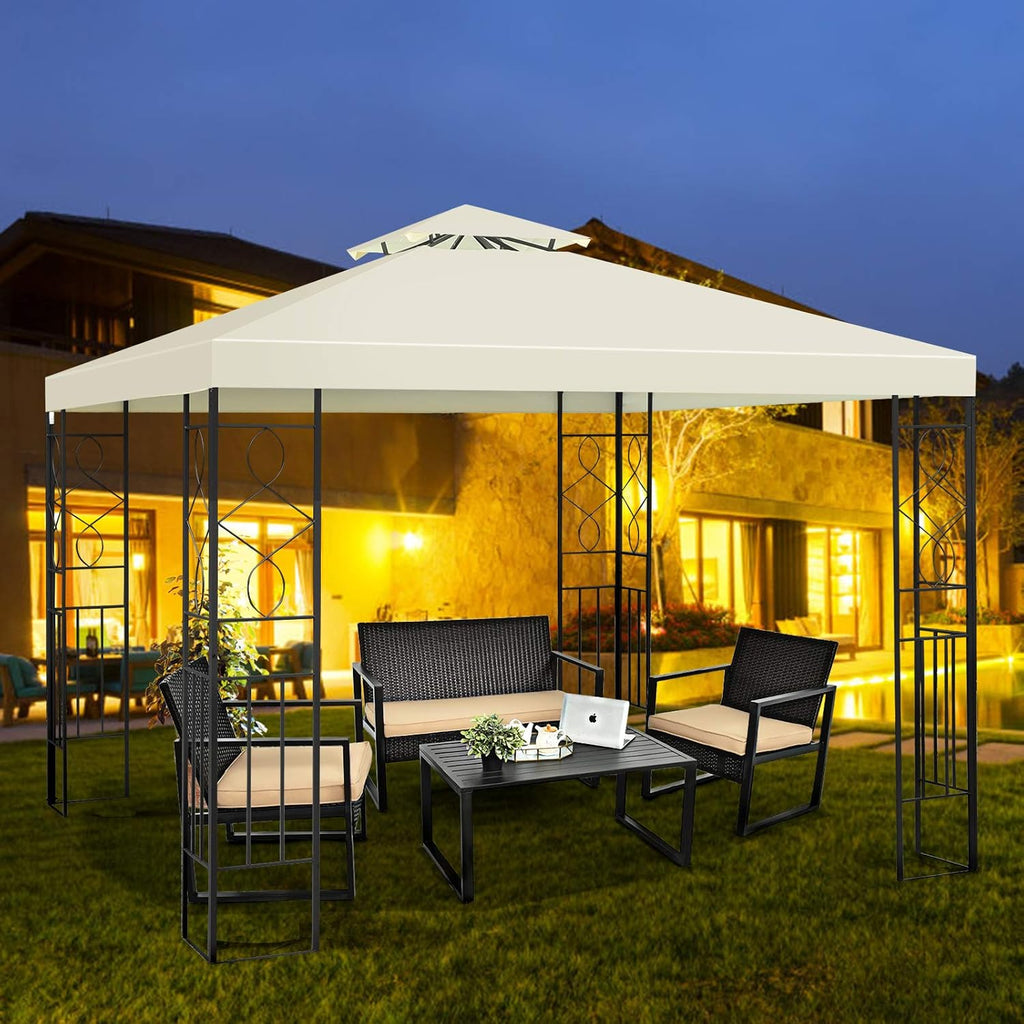 Tangkula 10 x 10FT 2-Tier Patio Gazebo, Outdoor Canopy Tent with Vented Double Roof, Powder Coated Steel Structure, Sun Shading Canopy Shelter for Home, Patio, Backyard, Garden (Beige)