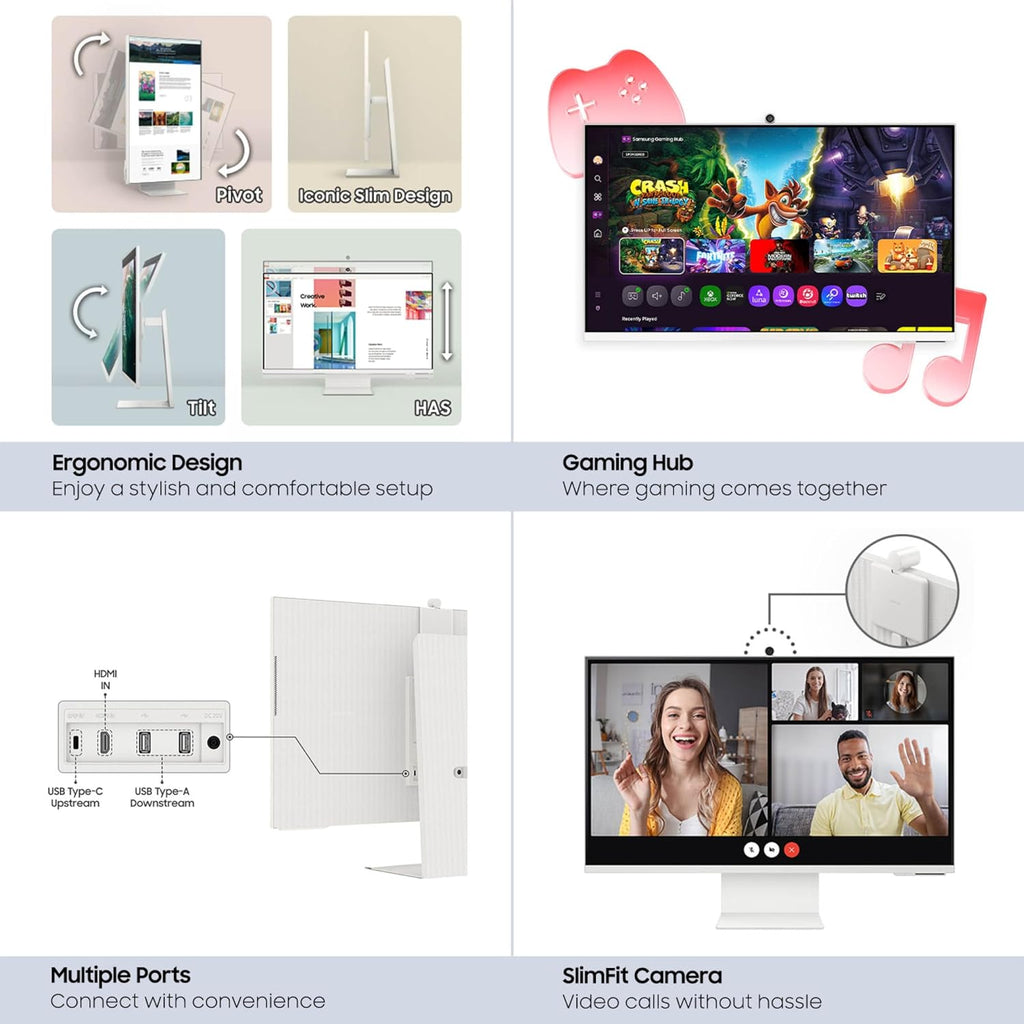 Samsung 32' Smart Monitor M8 (M80F) 4K UHD Display, Samsung Vision AI, Smart TV Apps, Gaming Hub, USB-C, HDMI and USB-A, White, LS32FM803UNXZA, 2025