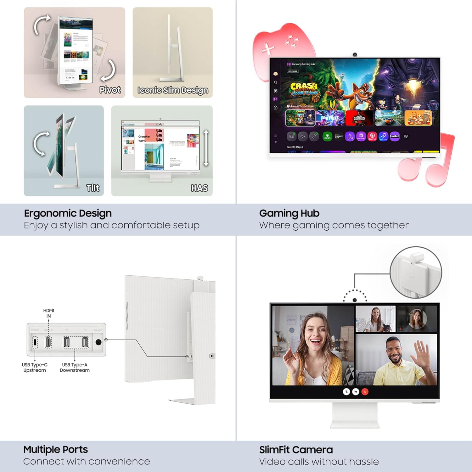 Samsung 32' Smart Monitor M8 (M80F) 4K UHD Display, Samsung Vision AI, Smart TV Apps, Gaming Hub, USB-C, HDMI and USB-A, White, LS32FM803UNXZA, 2025