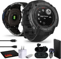 Garmin Instinct 2X Solar - Tactical Edition Black, Rugged Outdoor GPS Smartwatch for Men, Solar Charging Capability, Ballistics Calculator Built-in Flashlight Smart Watch Bundle with Accessories