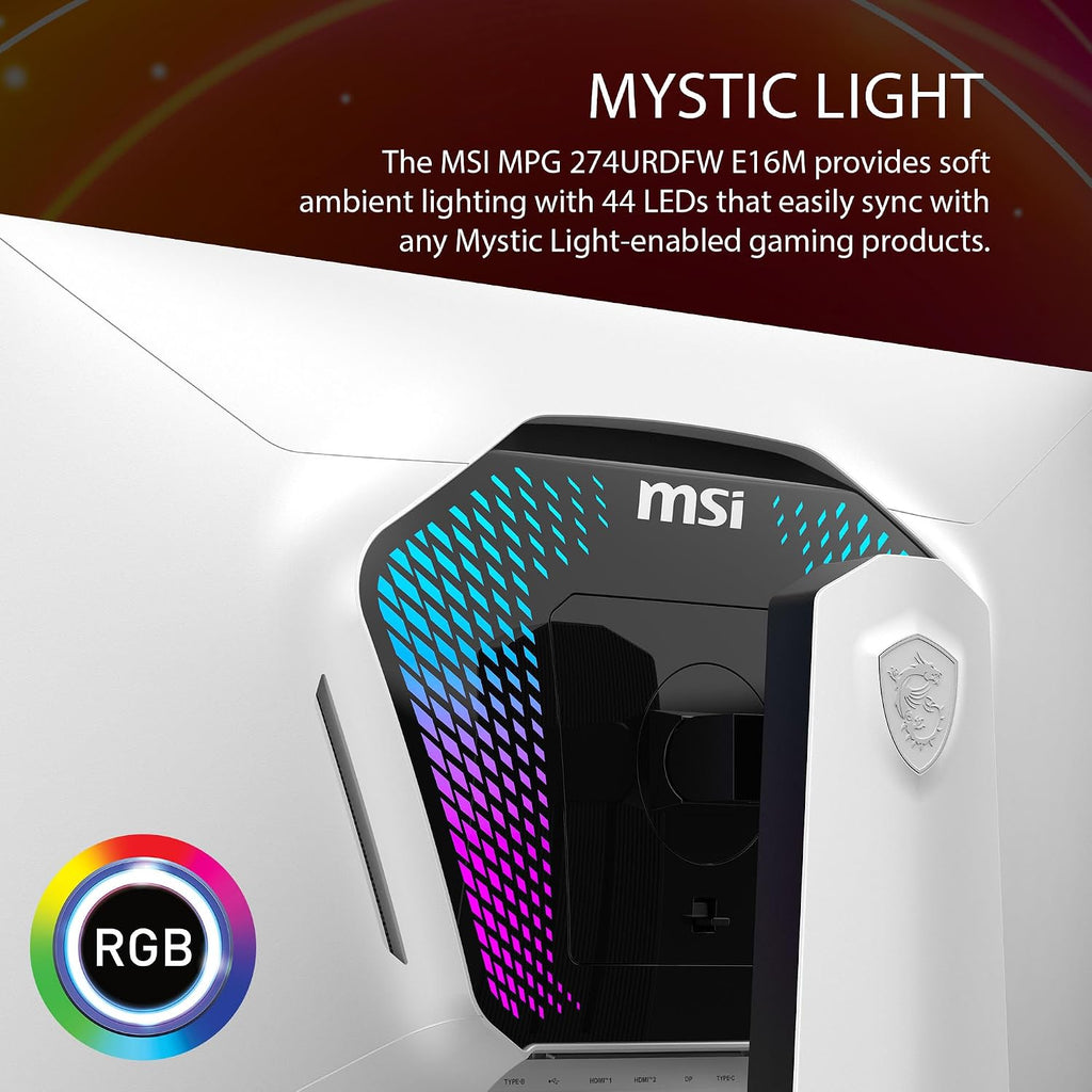 msi MPG 274URDFW E16M 27-inch 3840 x 2160 (UHD) Gaming Monitor, 160Hz, AMD Adaptive Sync, HDR Ready, HDMI, VGA Port, VESA Mountable, Tilt, 4-Side Slim Bezel, 0.5ms, White