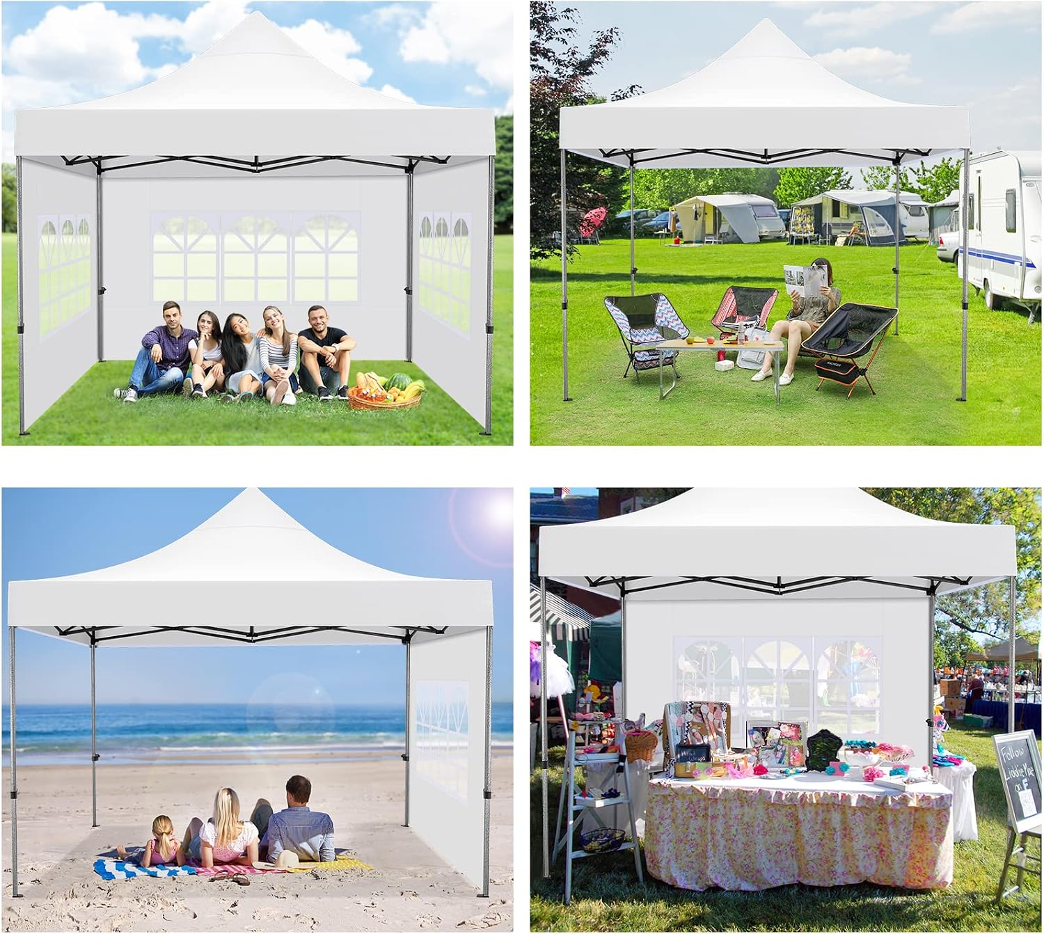 COBIZI 10x10 Pop Up Canopy Tent 10x10 Canopy with 4 Sidewalls Waterproof Heavy Duty Commercial Canopy Tent for Parties Outdoor Garden Gazebo, Carry Bag with Wheel(10x10ft, White)