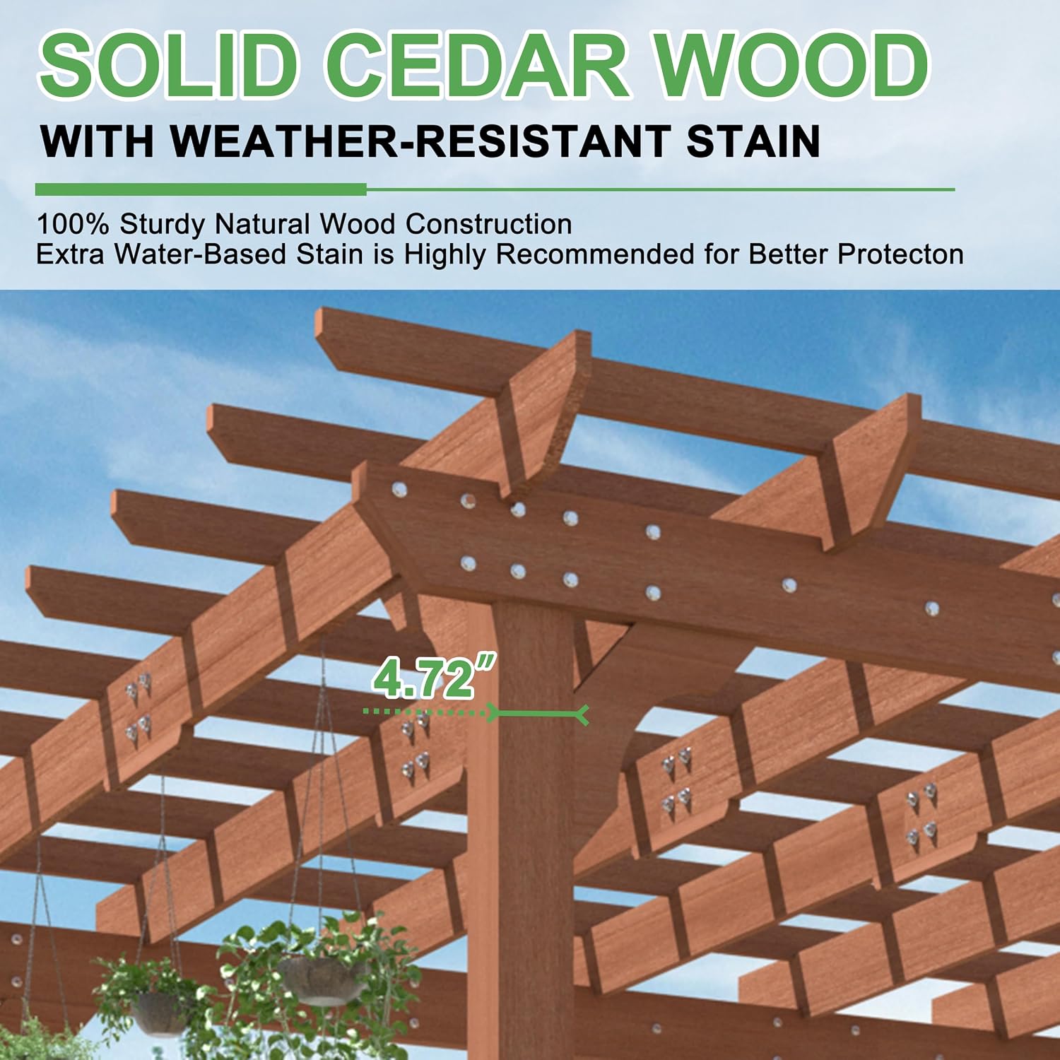 Yardenaler 10 x 14 FT Pergola, Cedar Wood Gazebo with Slatted Roof Trellis, Outdoor Garden Shelter with Stakes Included, Patio, Deck, Backyard, Lawn