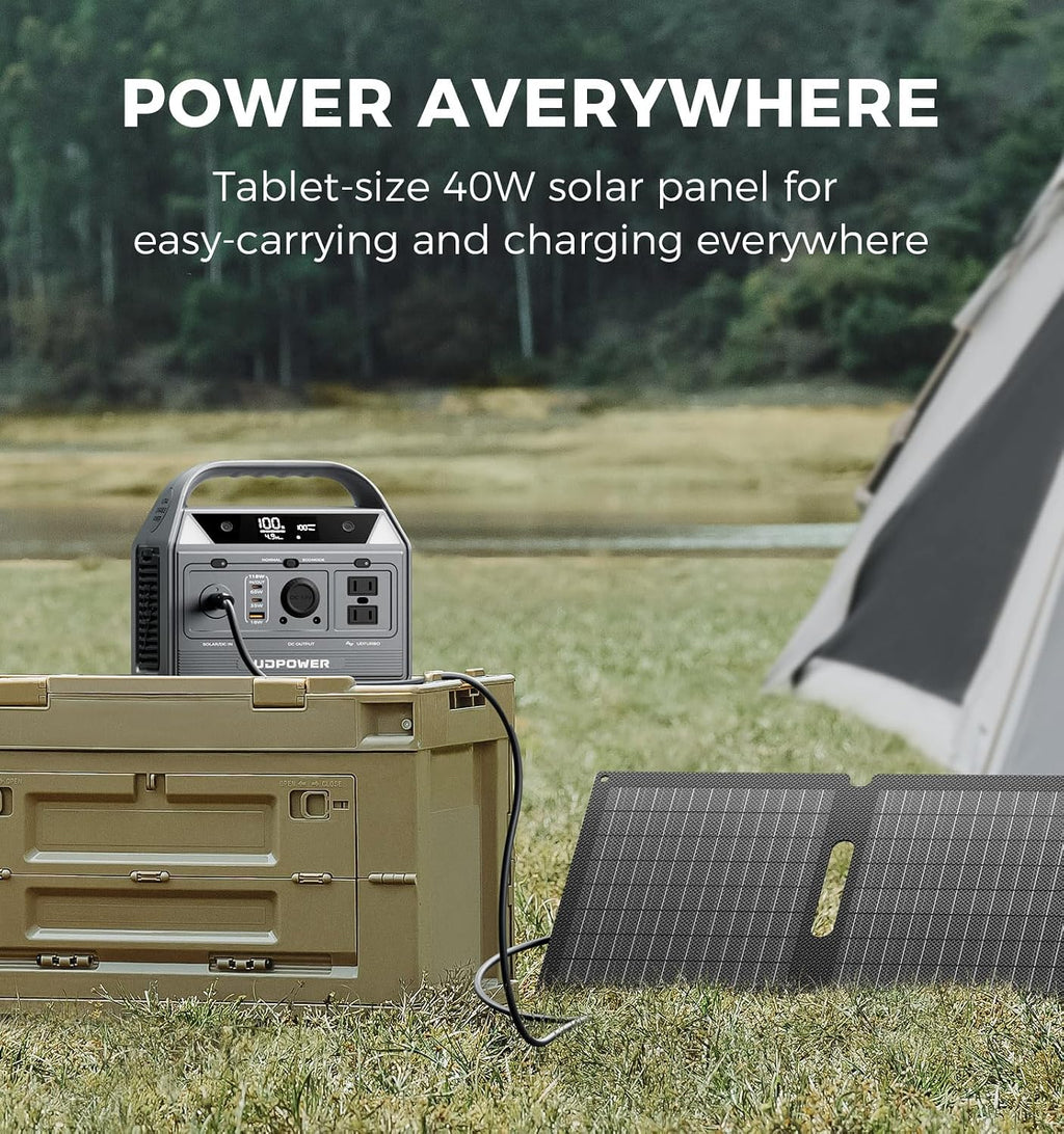 UDPOWER C400 400W Portable Power Station(New Version2.0) with 40W Portable Solar Panel l 256Wh LiFePO4 Battery, 800W Surge| AC Outlet,USB-C,12V DC | for Camping, RV, Emergency Backup