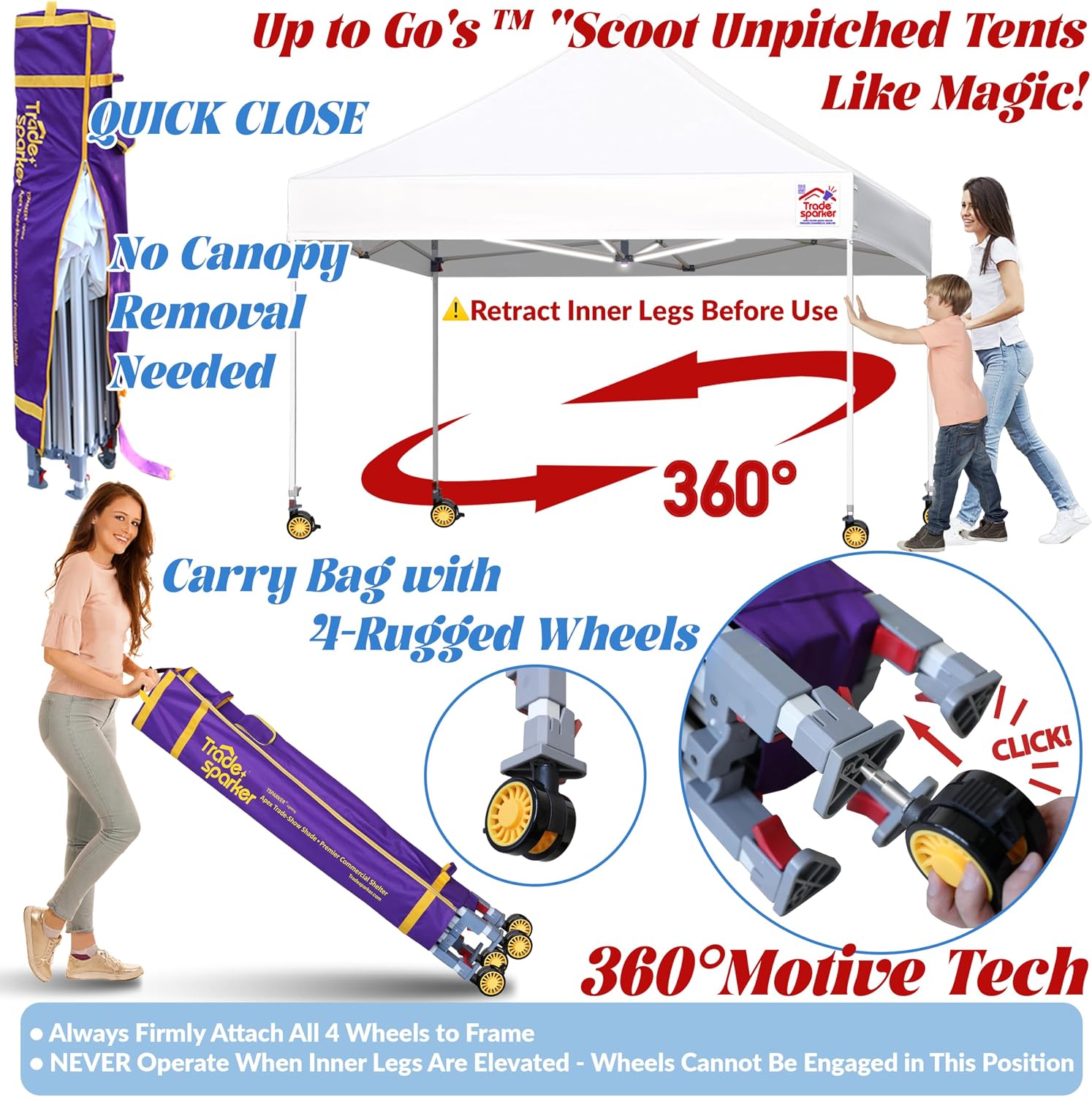 Tradesparker 10x10 Pop Up Canopy Tent,Commercial Movable Canopy with ApexCore LED&Rugged Casters-Instant Easy Setup Shelter Canopies with Weight Bags&Stakes for Outdoor Events Markets Vendors,Blue