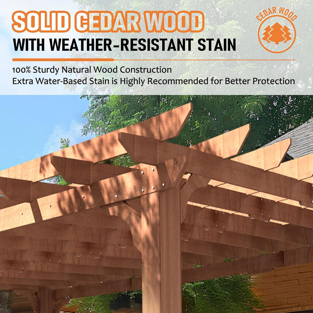 MUPATER 12' x16' Wooden Pergola Kit with Stakes, High Snow & Wind Supported Structure, All Cedar Wood Outdoor Pergola Garden Shelter with Cedar Framed for Backyard, Deck, Lawn
