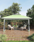 12x12FT Pop Up Gazebo, Instant Backyard Canopy Tent with Mosquito Net & Double Roof, Pop-Up Gazebo Canopies Adjustable Height for Patio, Party, Green