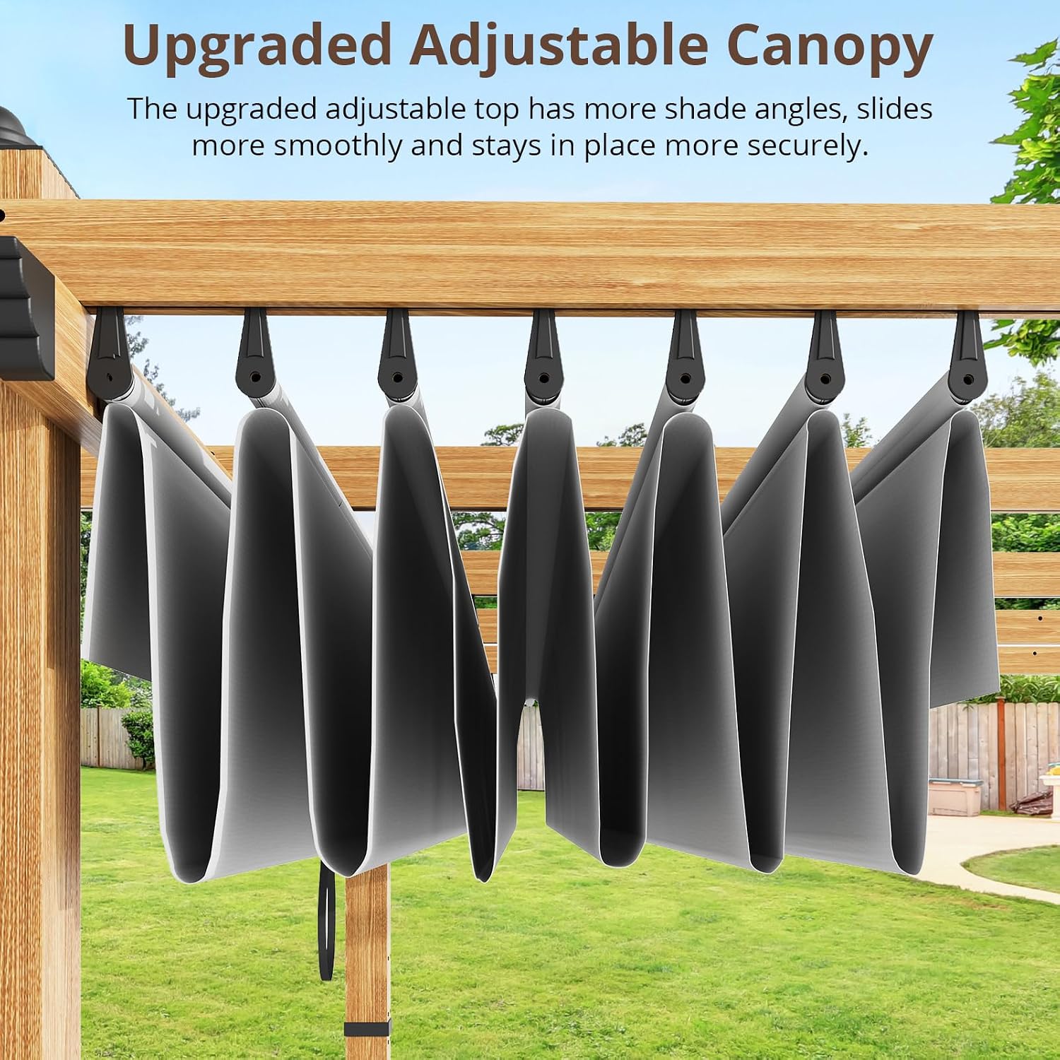 10' X 13' Retractable Pergola Canopy with Natural Wood Like Frame for Backyards, Gardens, Patios, Outdoor Pergola with Sun Shade Canopy,Gray