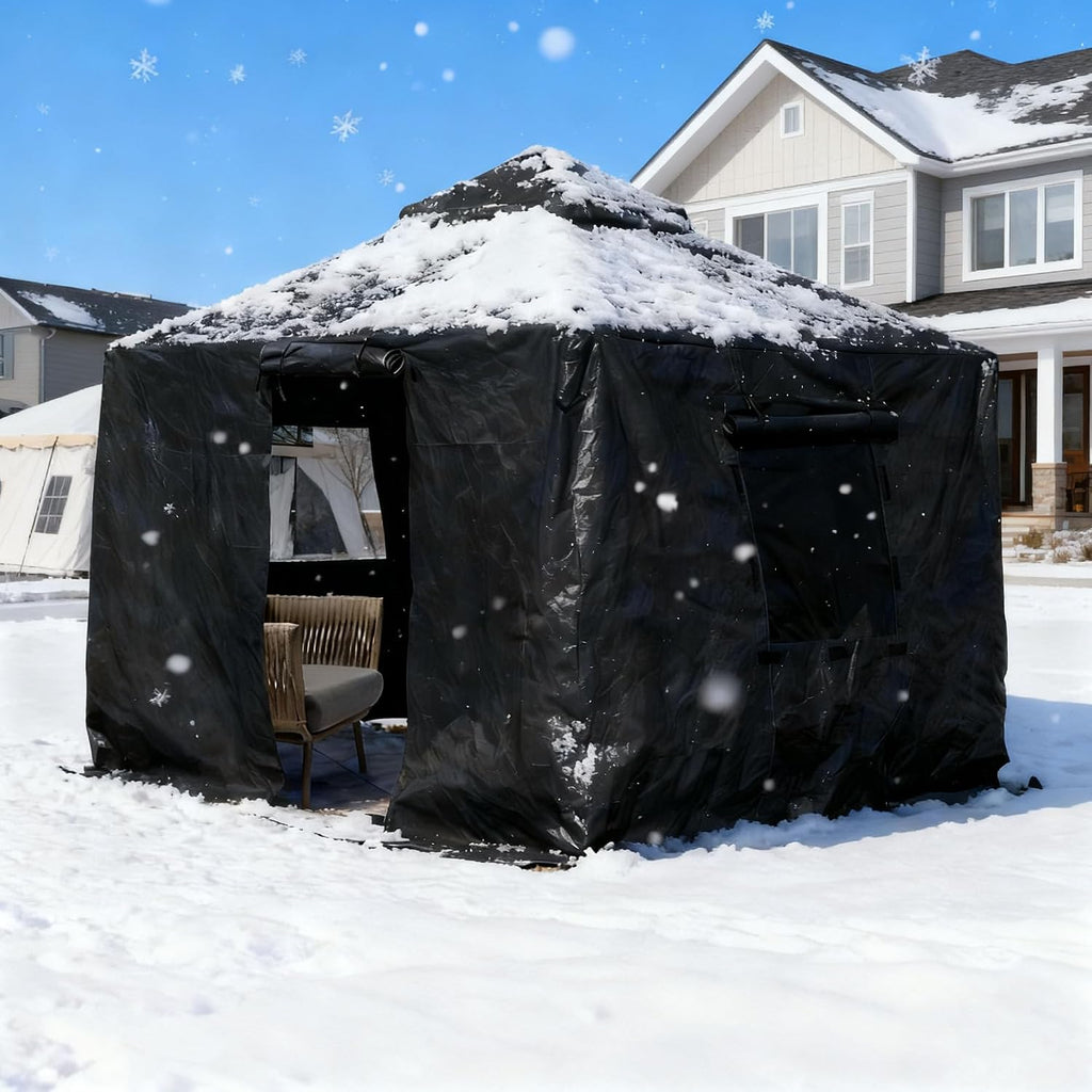 Domi 8'x8' Universal Winter Gazebo Cover - All Season Waterproof Enclosed Cover with Sidewalls and Mesh Windows, Gray
