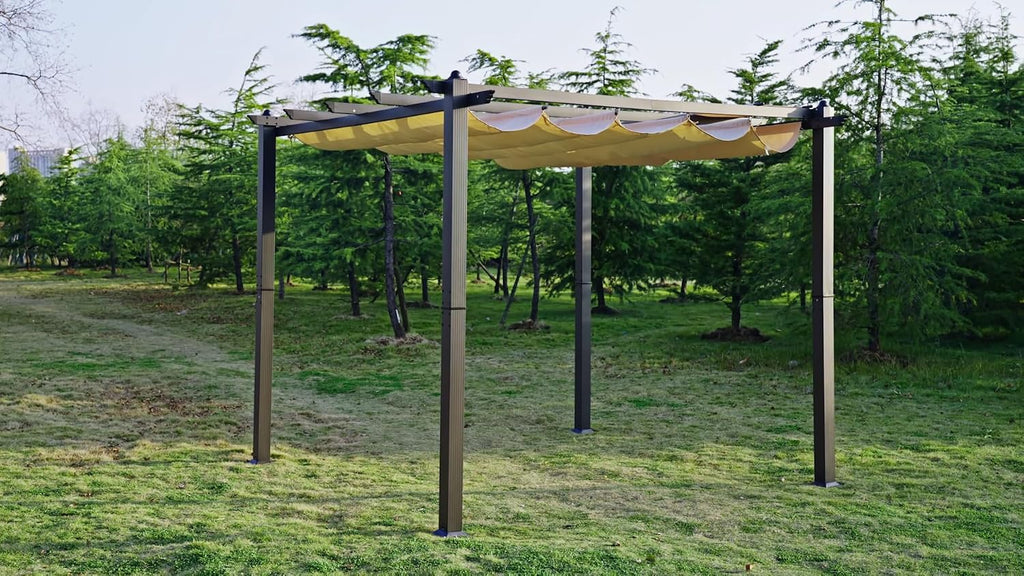 VEVOR 10'x10' Outdoor Retractable Pergola with Canopy, Aluminum Pergola with Retractable Canopy, Modern Style, Sun Shade for Patios, Gardens, Decks, Backyards (Beige)