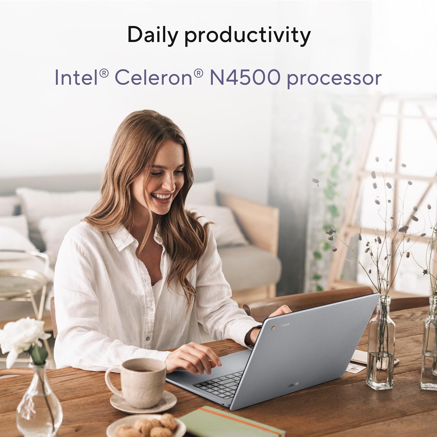 ASUS Chromebook CX15 Laptop, 15.6' FHD Anti-Glare Display, Intel Celeron N4500 Processor, 128GB Storage, 8GB RAM, ChromeOS, Pure Grey, CX1505CKA-AS88F-PG