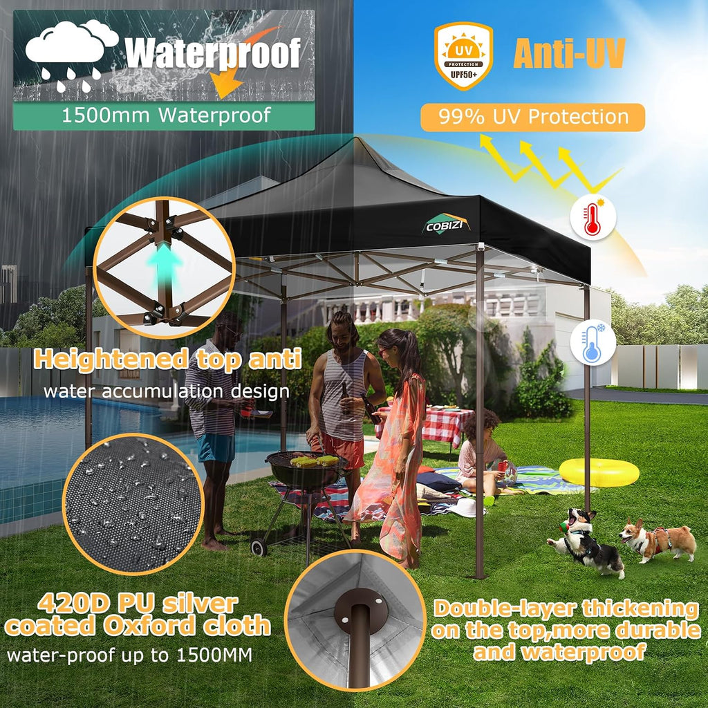 COBIZI 10x10 Pop Up Heavy Duty Canopy with 4 Sidewalls and Hexagonal Legs, Easy up Tent for Events, Parties, Camping, Outdoor Canopy with Portable Bag, Waterproof & UPF50+ (Black)